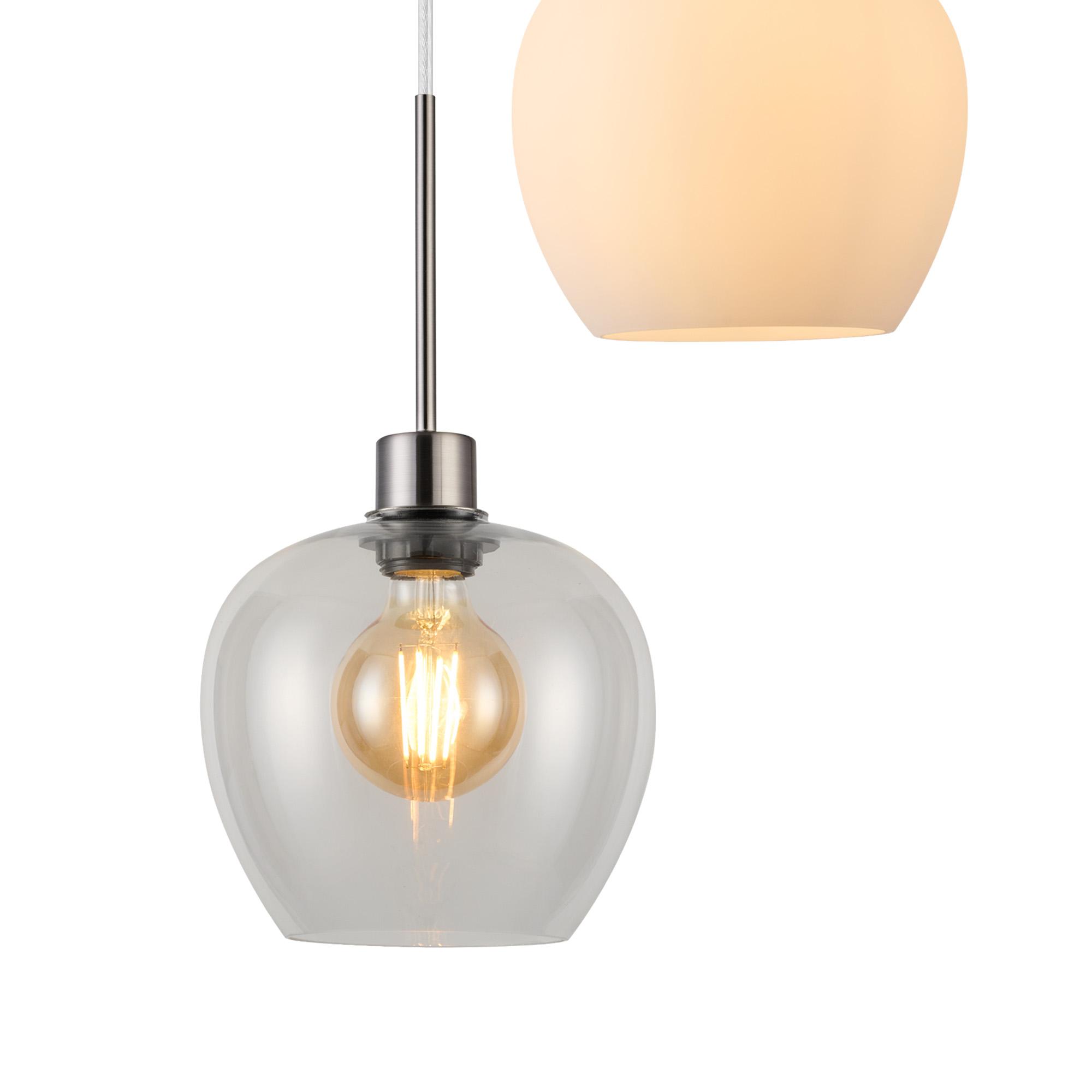 Lori 40cm Round Pendant, 3 Light Adjustable E27, Polished Chrome/Chrome/Opal/Clear Wine Shades