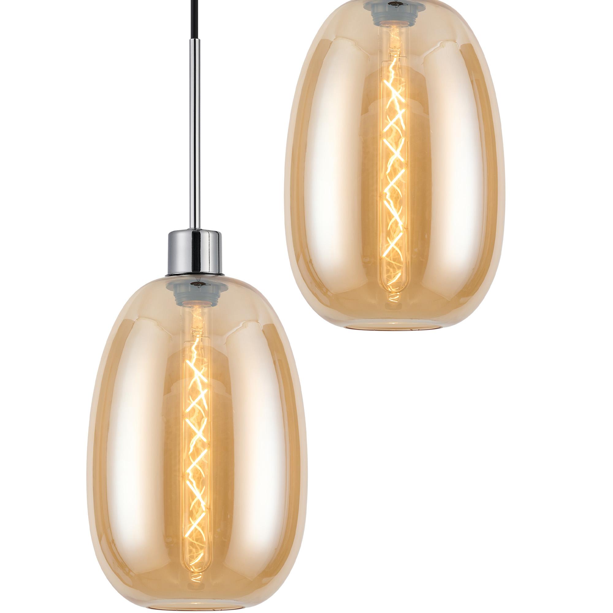 Lori 45cm Round Pendant, 5 Light Adjustable E27, Polished Chrome/Amber Slim Curved Trapezium Shades