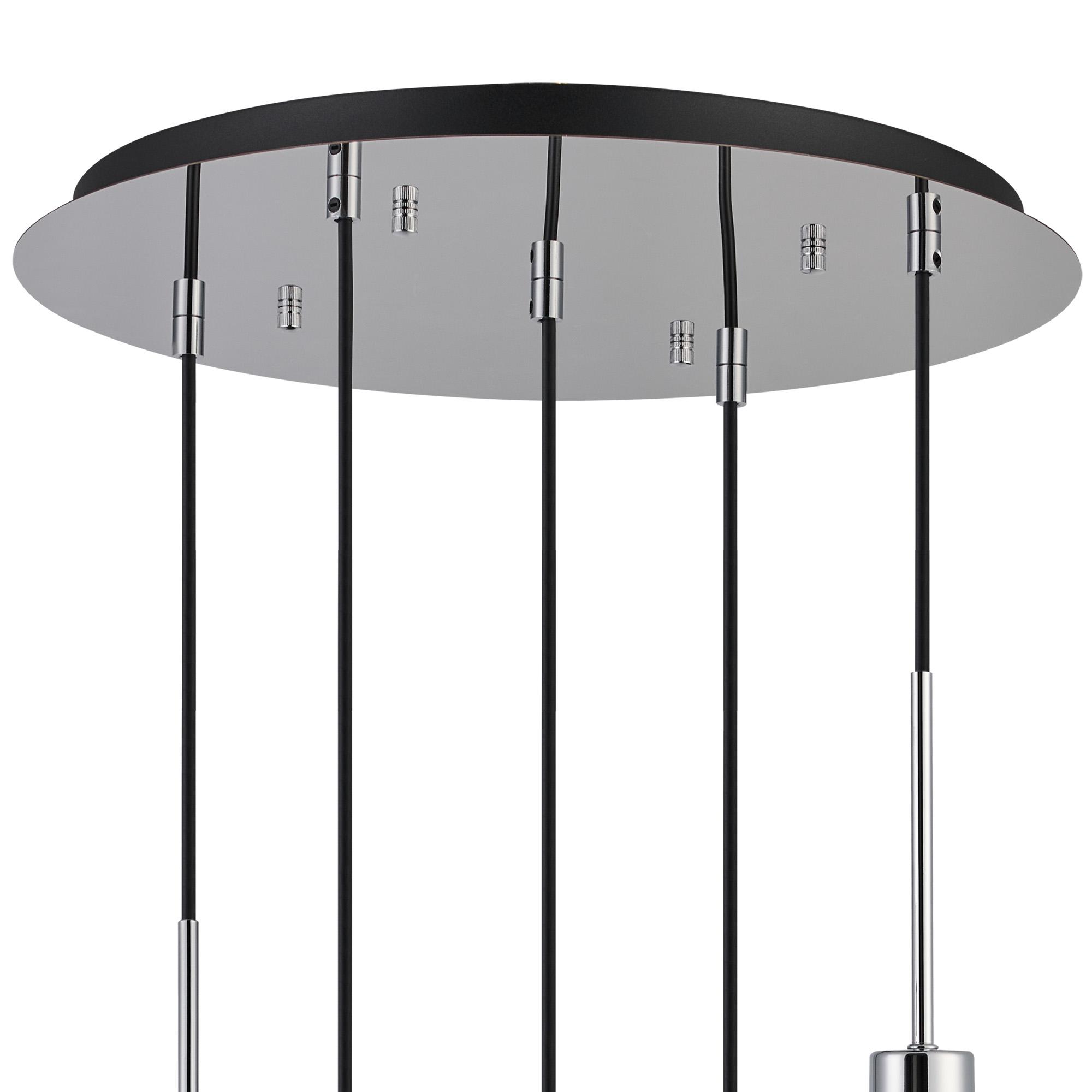 Lori 45cm Round Pendant, 5 Light Adjustable E27, Polished Chrome/Chrome Open Mouth Round Globe Shades