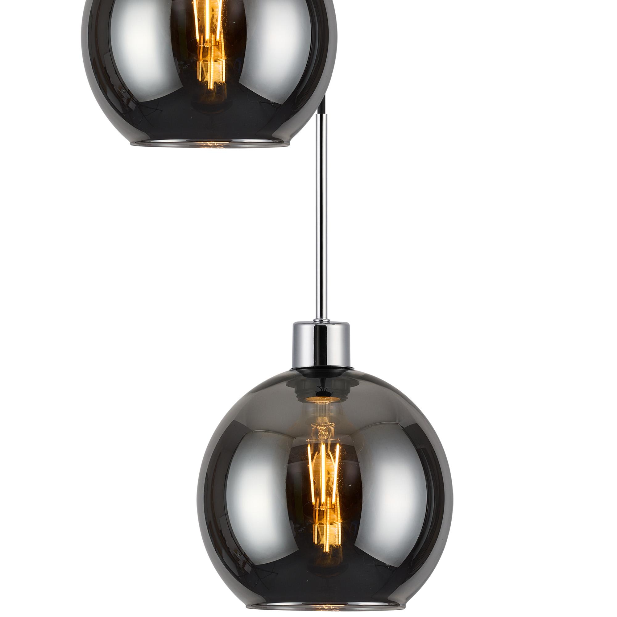Lori 45cm Round Pendant, 5 Light Adjustable E27, Polished Chrome/Chrome Open Mouth Round Globe Shades