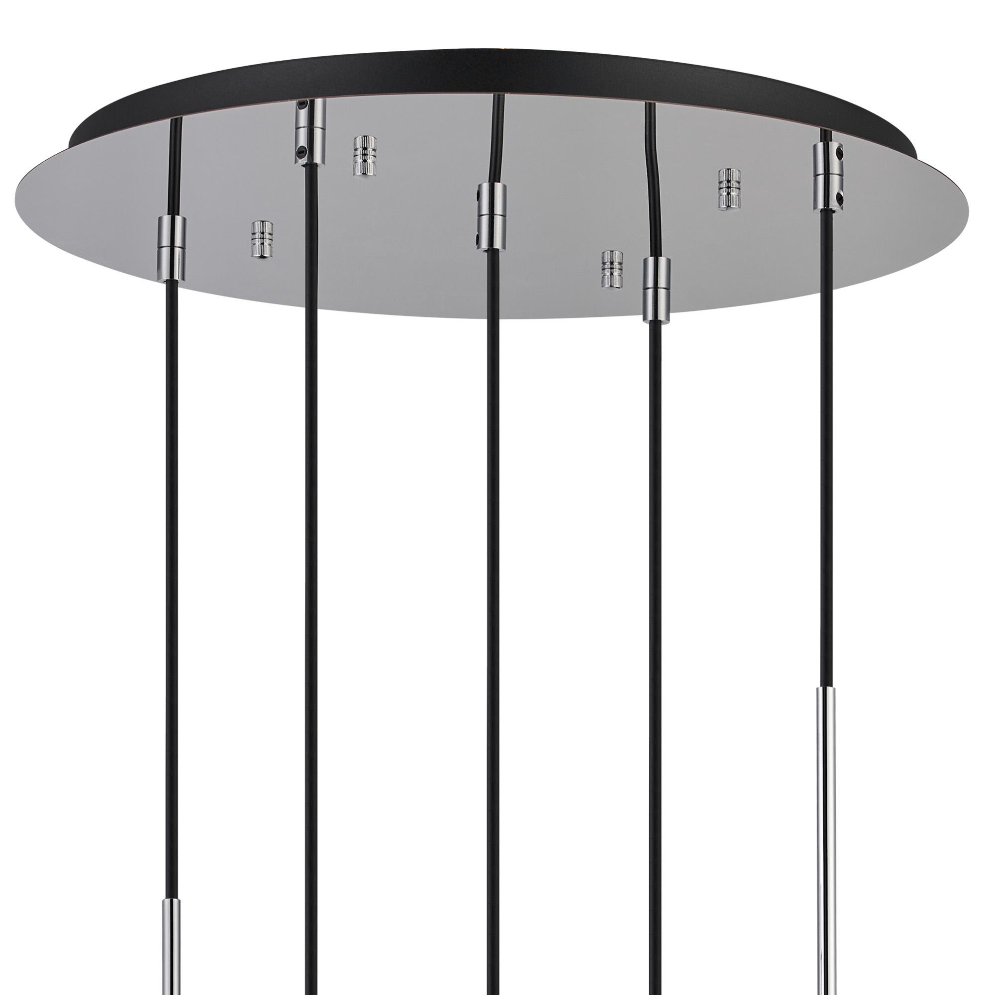 Lori 45cm Round Pendant, 5 Light Adjustable E27, Polished Chrome/Clear Open Mouth Round Globe Shades
