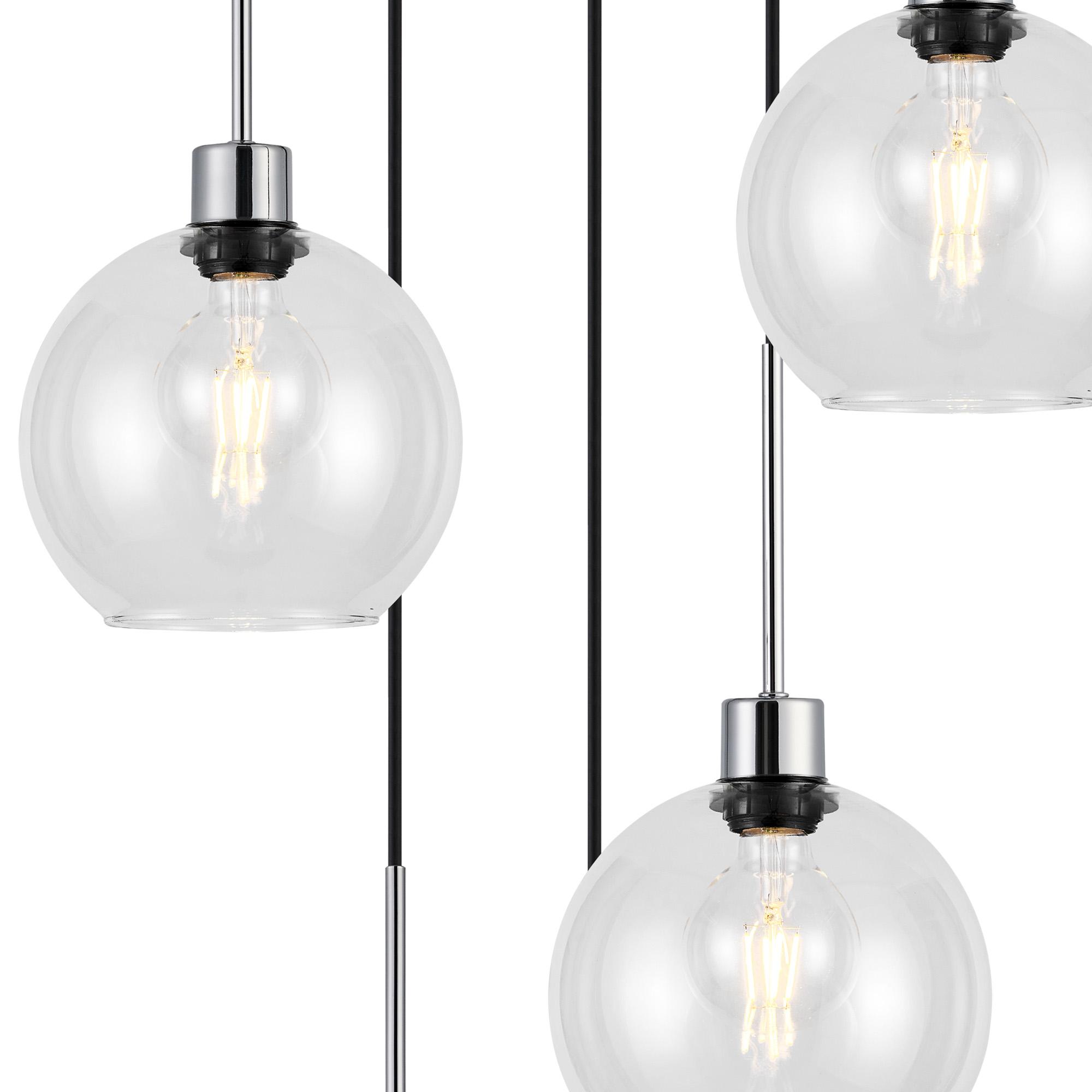 Lori 45cm Round Pendant, 5 Light Adjustable E27, Polished Chrome/Clear Open Mouth Round Globe Shades