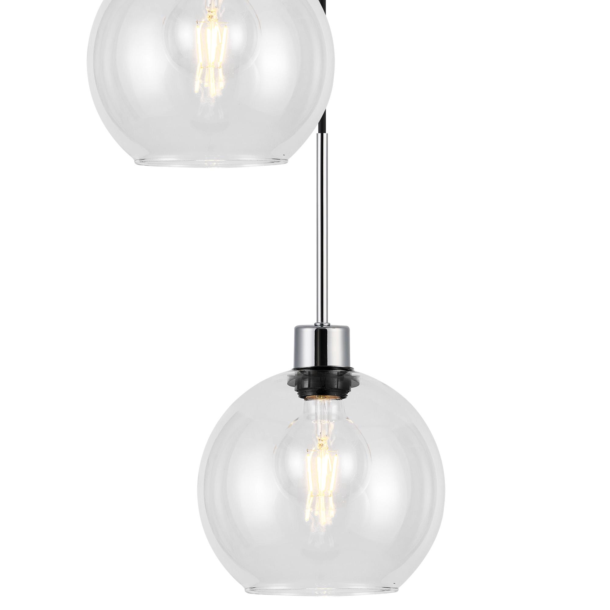 Lori 45cm Round Pendant, 5 Light Adjustable E27, Polished Chrome/Clear Open Mouth Round Globe Shades