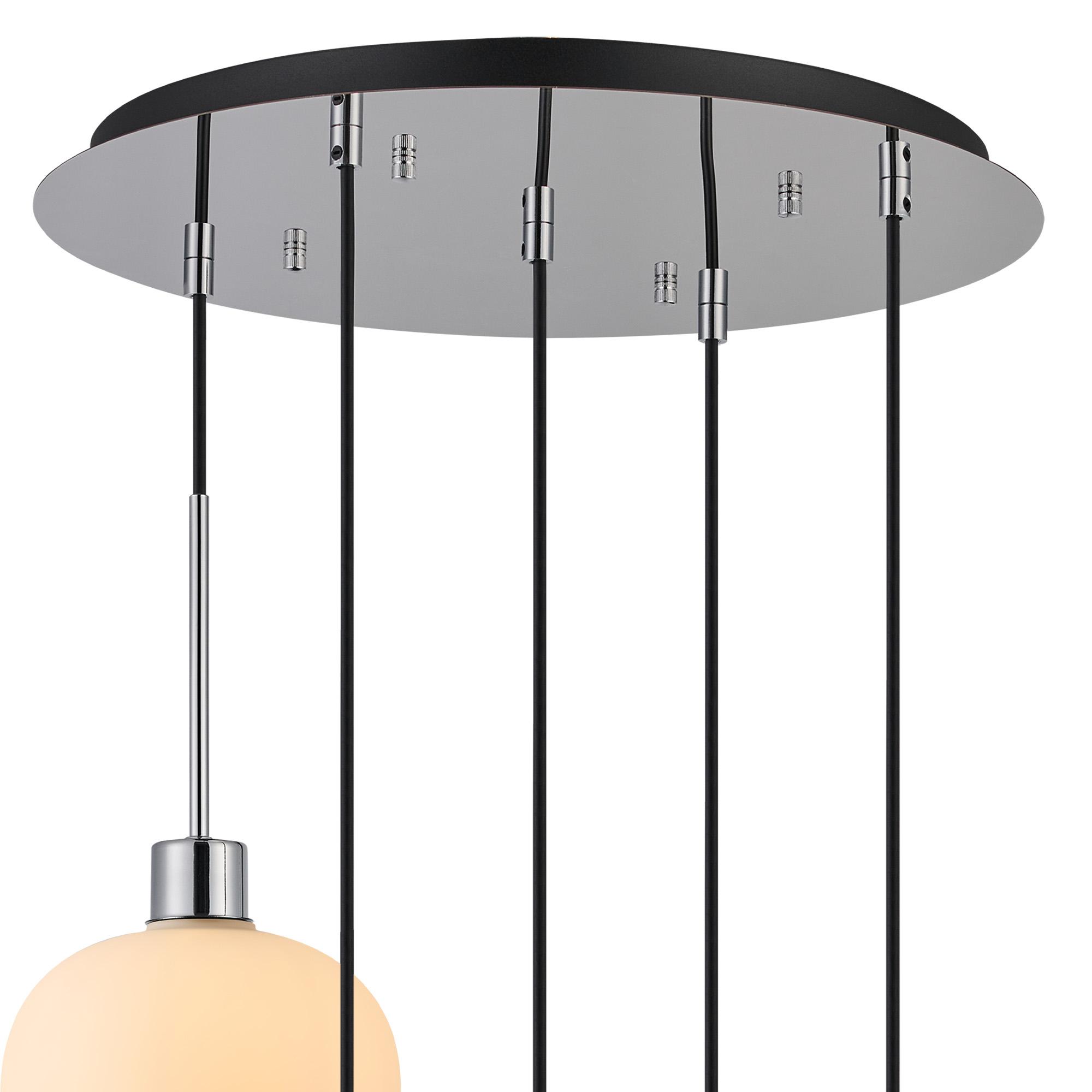 Lori 45cm Round Pendant, 5 Light Adjustable E27, Polished Chrome/Opal Wine Shades