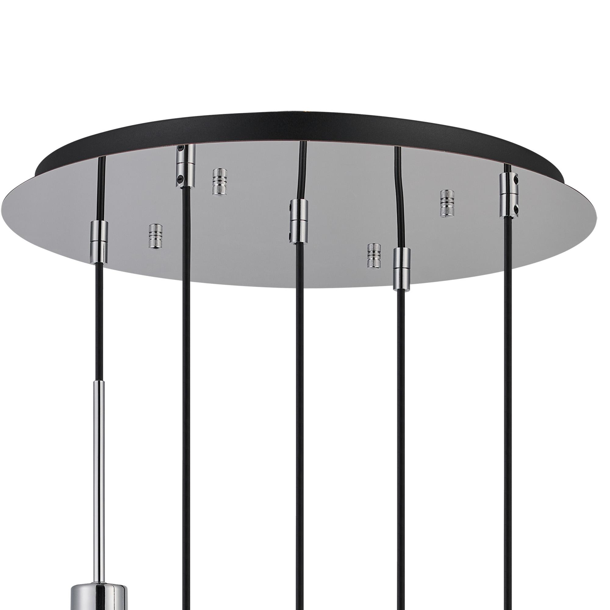 Lori 45cm Round Pendant, 5 Light Adjustable E27, Polished Chrome/Chrome/Opal/Clear Wine Shades
