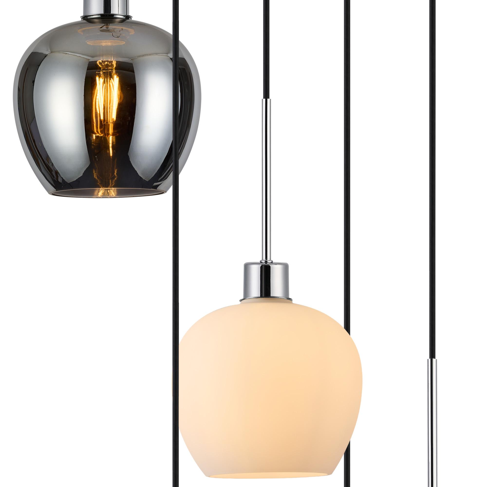Lori 45cm Round Pendant, 5 Light Adjustable E27, Polished Chrome/Chrome/Opal/Clear Wine Shades