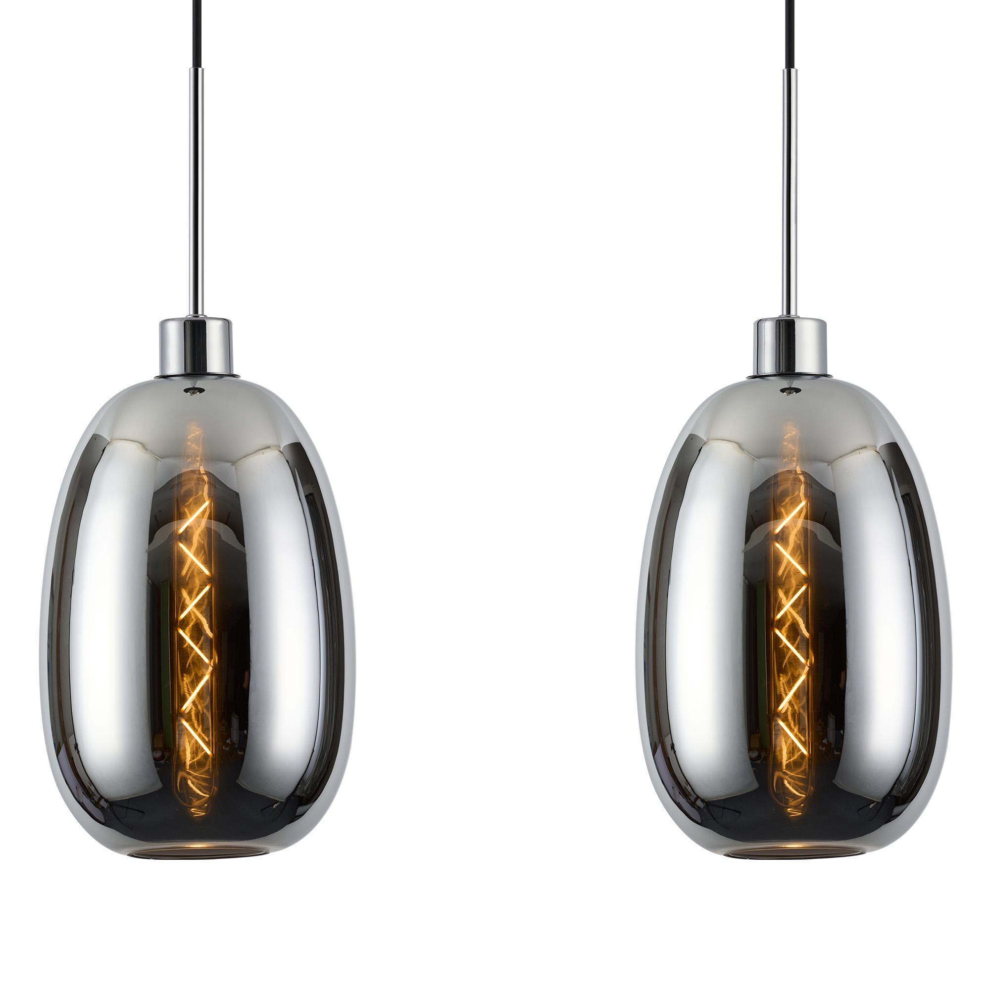 Lori Linear Pendant, 3 Light Adjustable E27, Polished Chrome/Chrome Slim Curved Trapezium Shades