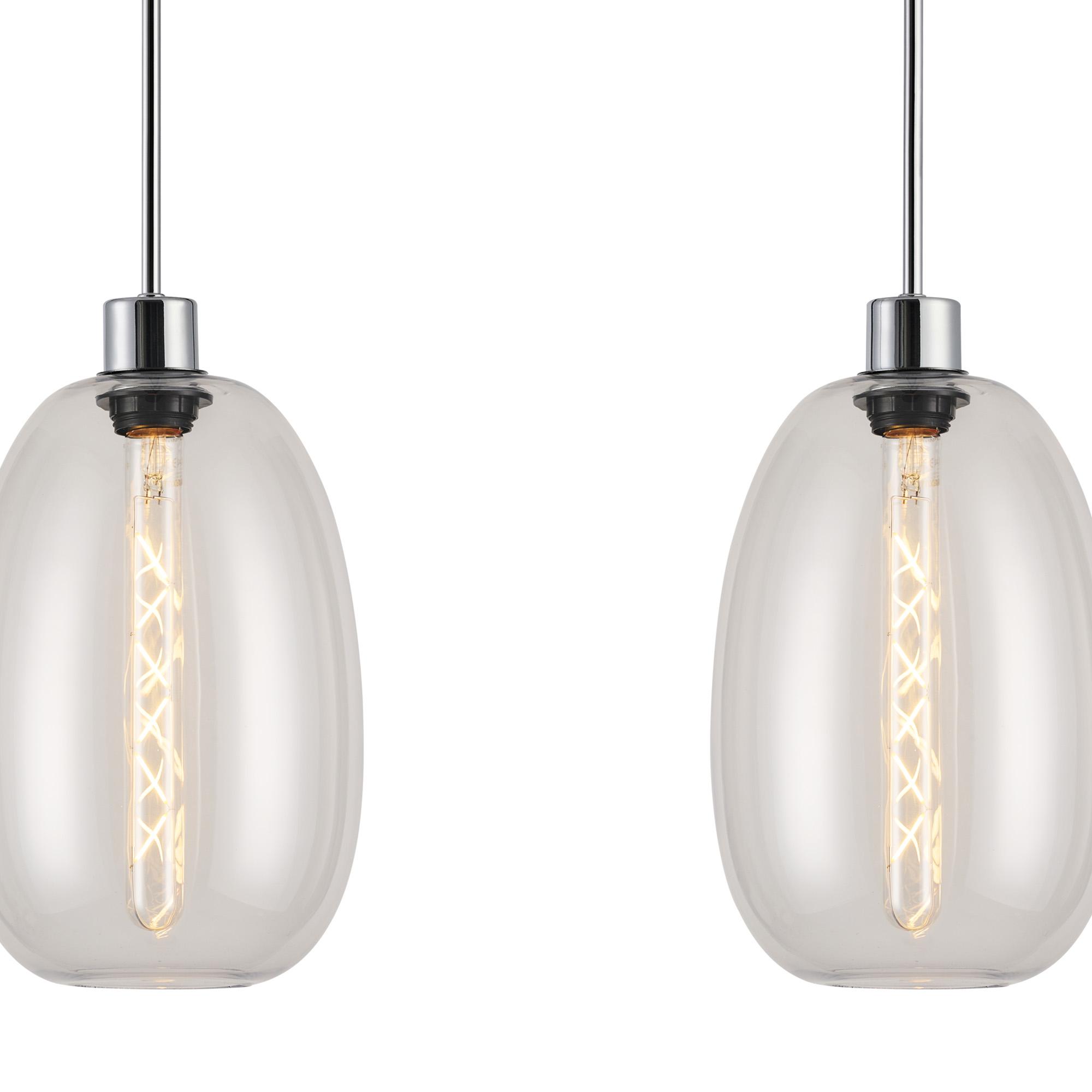 Lori Linear Pendant, 3 Light Adjustable E27, Polished Chrome/Clear Slim Curved Trapezium Shades