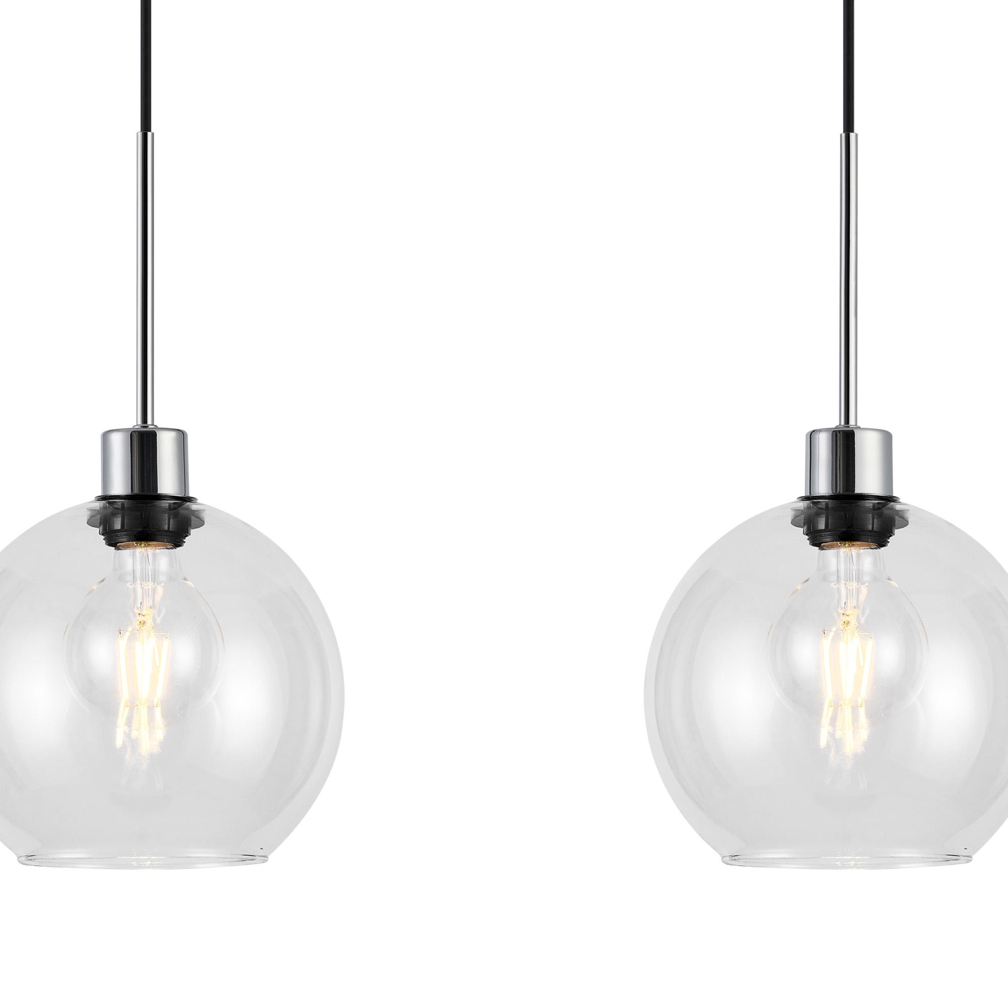 Lori Linear Pendant, 3 Light Adjustable E27, Polished Chrome/Clear Open Mouth Round Globe Shades