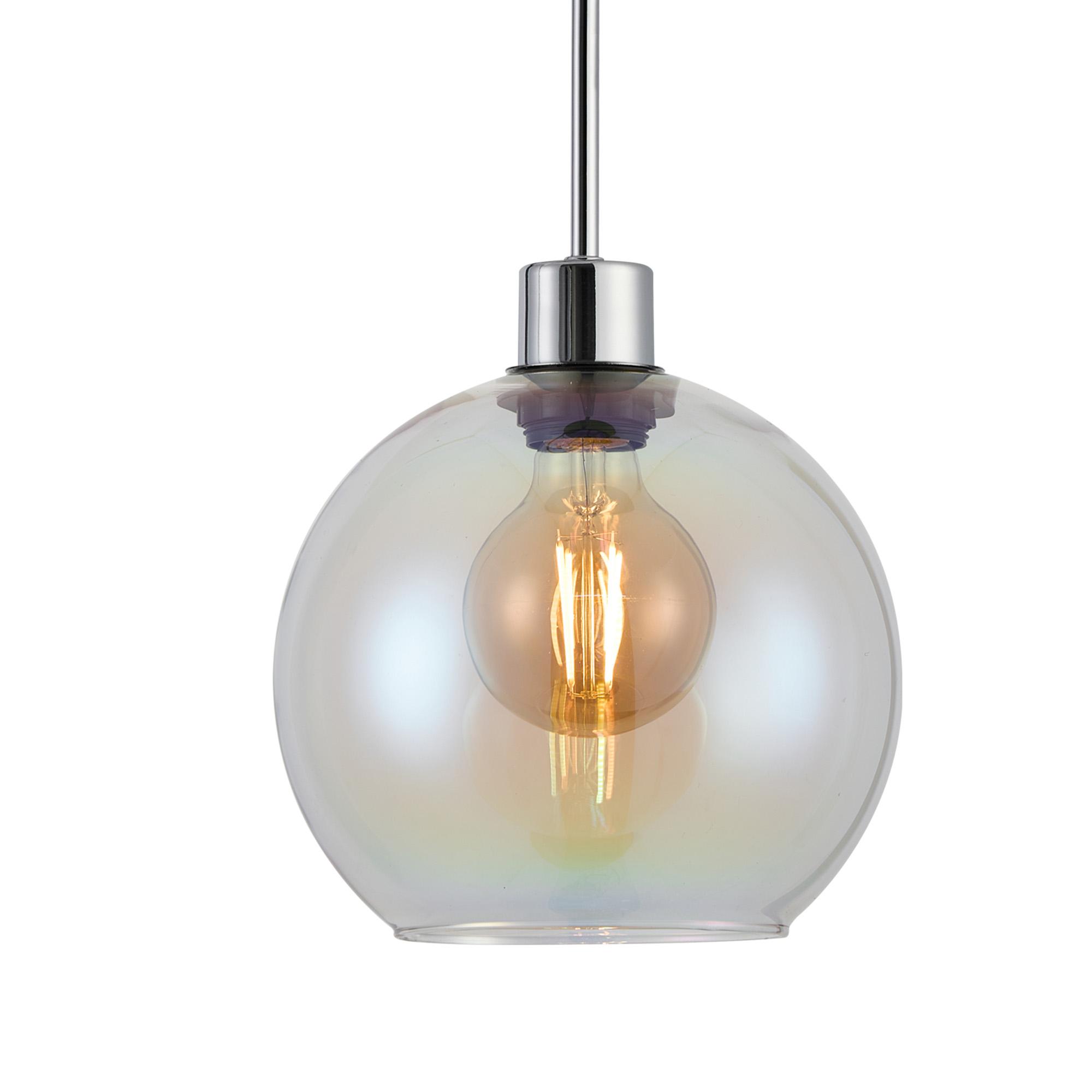Lori Linear Pendant, 3 Light Adjustable E27, Polished Chrome/Iridescent Open Mouth Round Globe Shades