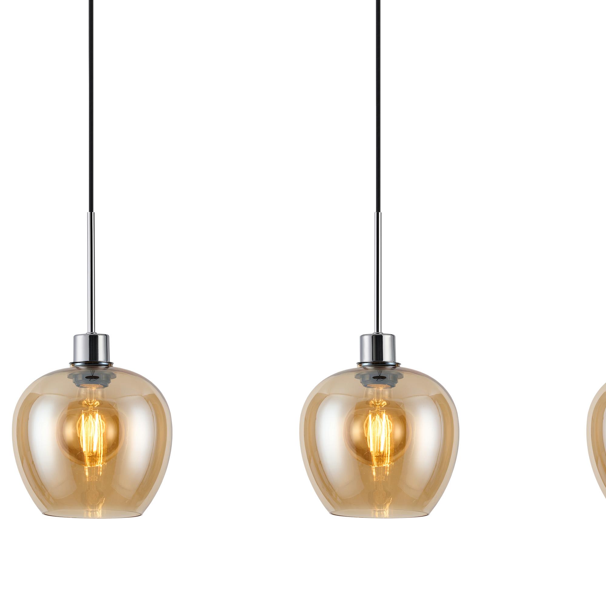 Lori Linear Pendant, 3 Light Adjustable E27, Polished Chrome/Amber Wine Shades