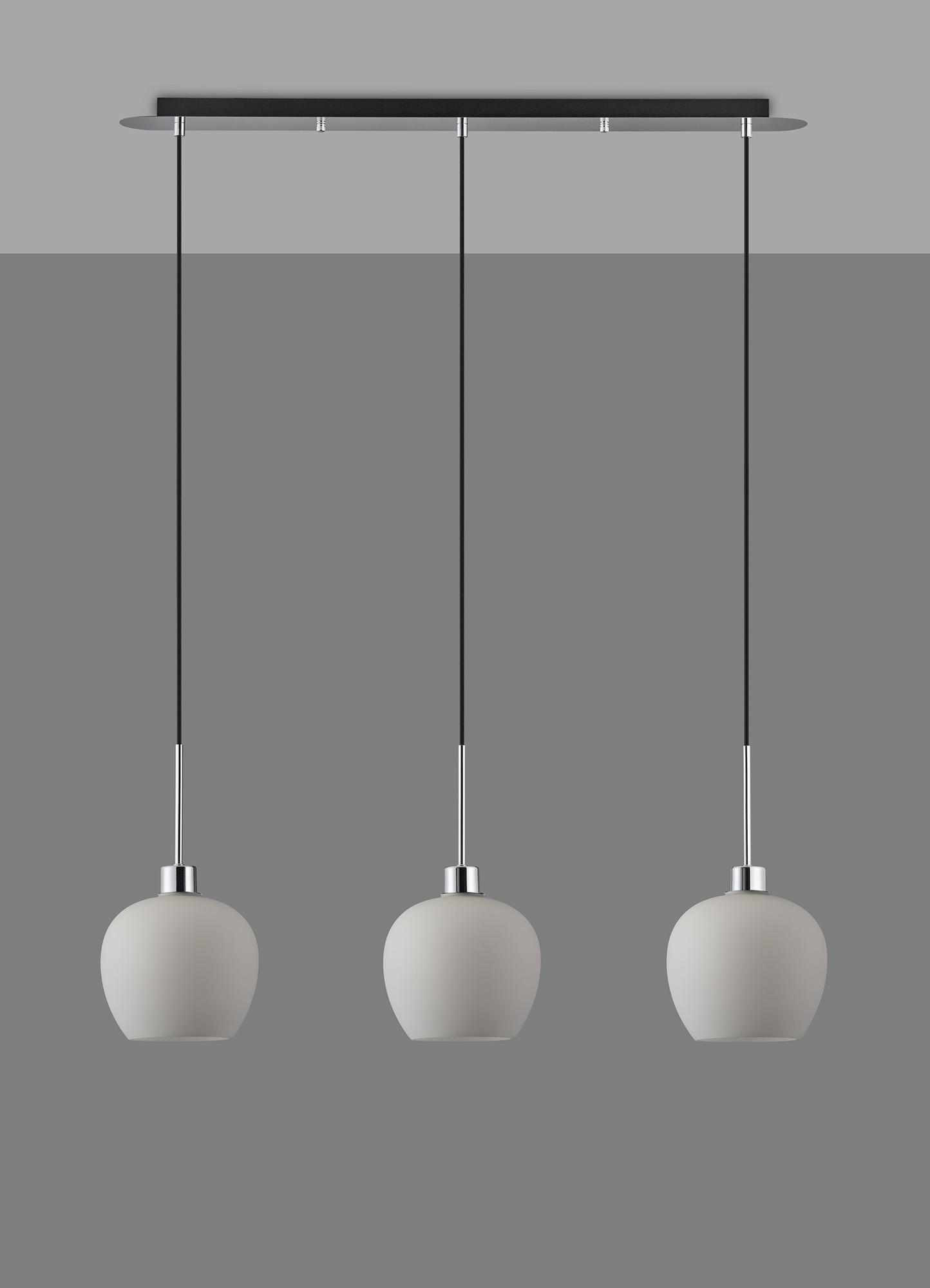 Lori Linear Pendant, 3 Light Adjustable E27, Polished Chrome/Opal Wine Shades