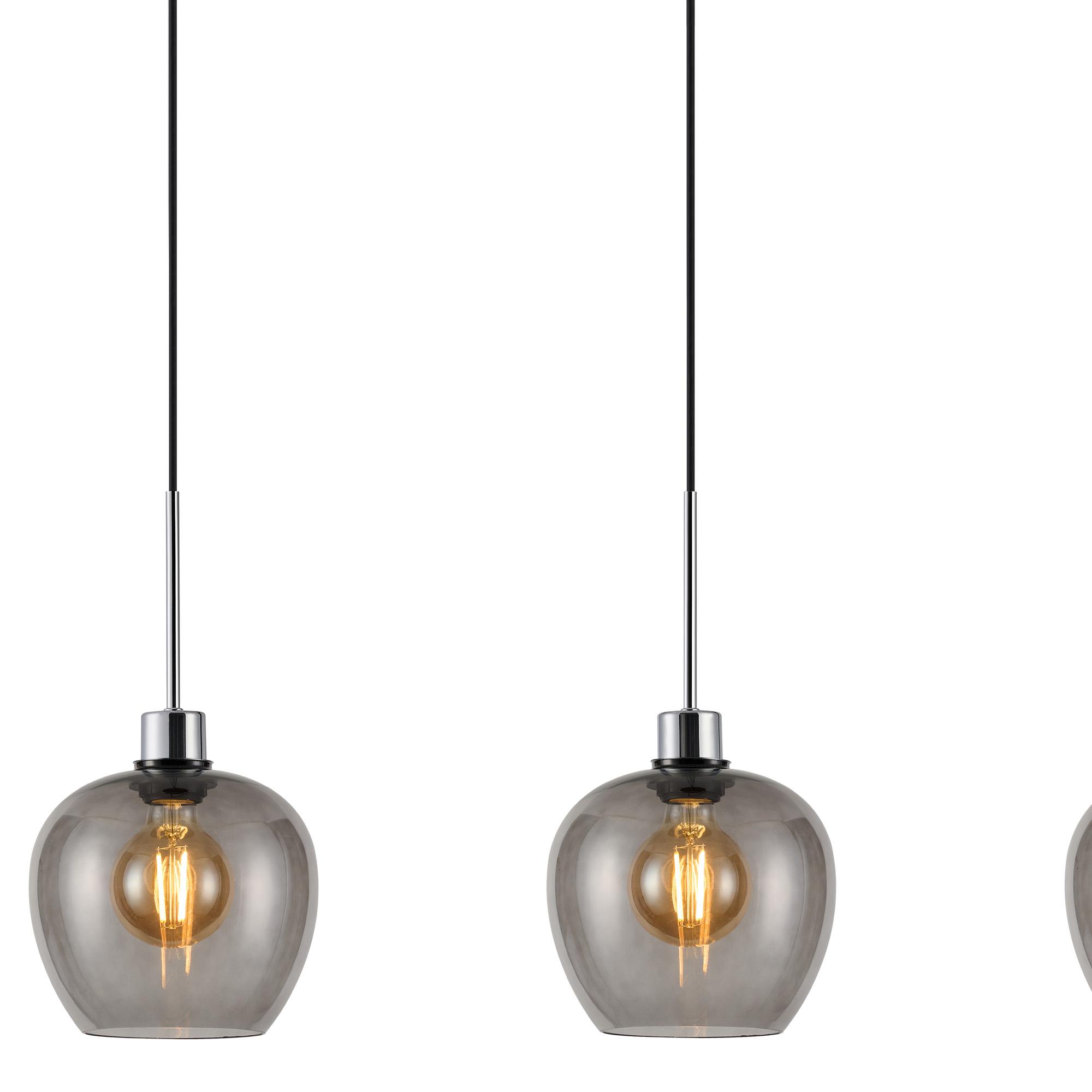 Lori Linear Pendant, 3 Light Adjustable E27, Polished Chrome/Smoke Wine Shades