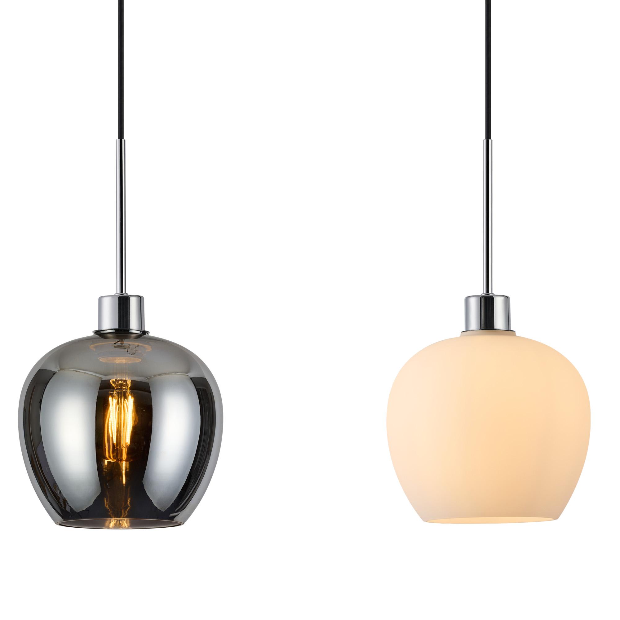 Lori Linear Pendant, 3 Light Adjustable E27, Polished Chrome/Chrome/Opal/Clear Wine Shades