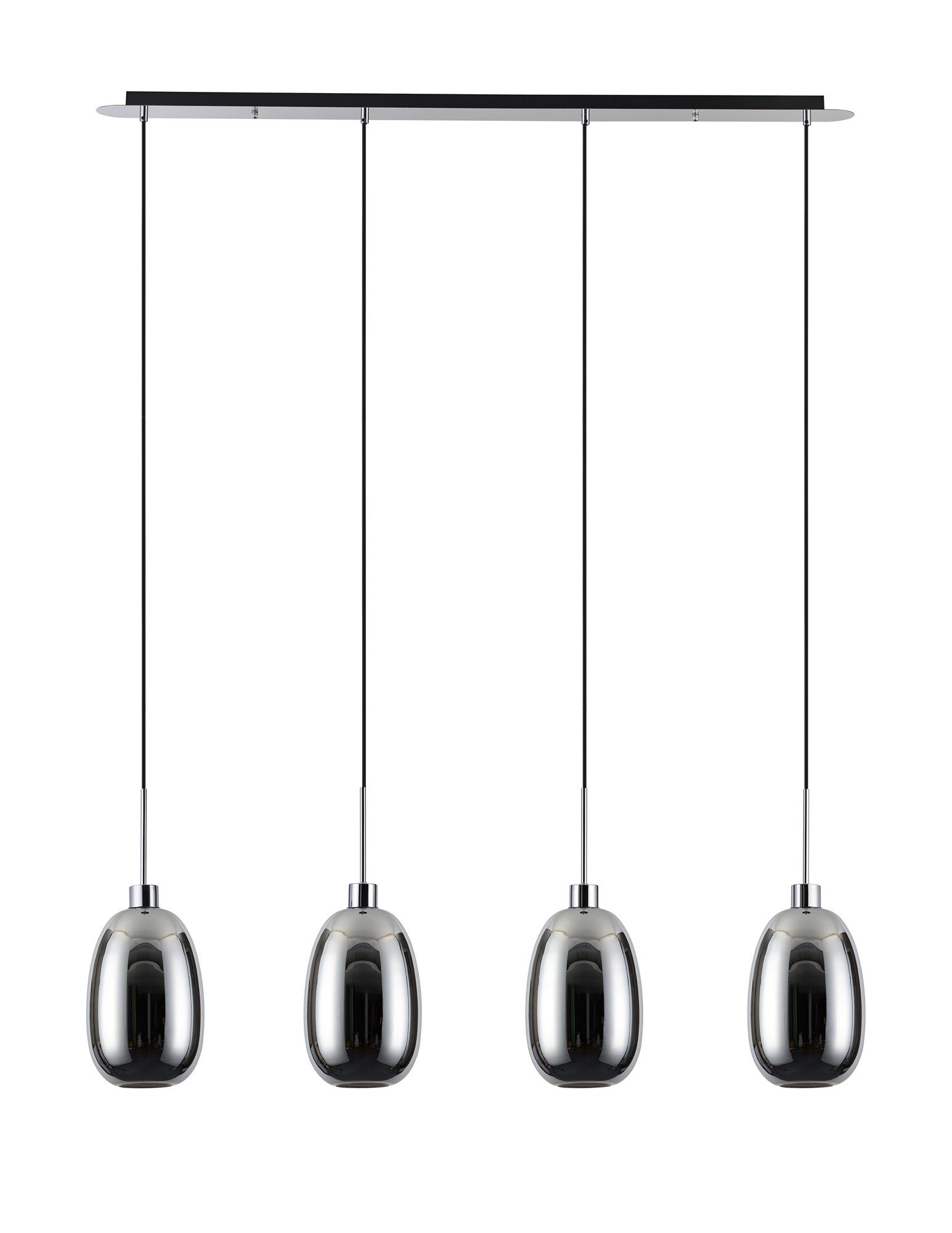 Lori Linear Pendant, 4 Light Adjustable E27, Polished Chrome/Chrome Slim Curved Trapezium Shades