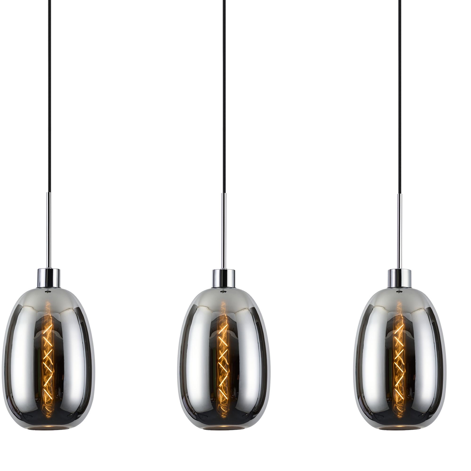 Lori Linear Pendant, 4 Light Adjustable E27, Polished Chrome/Chrome Slim Curved Trapezium Shades