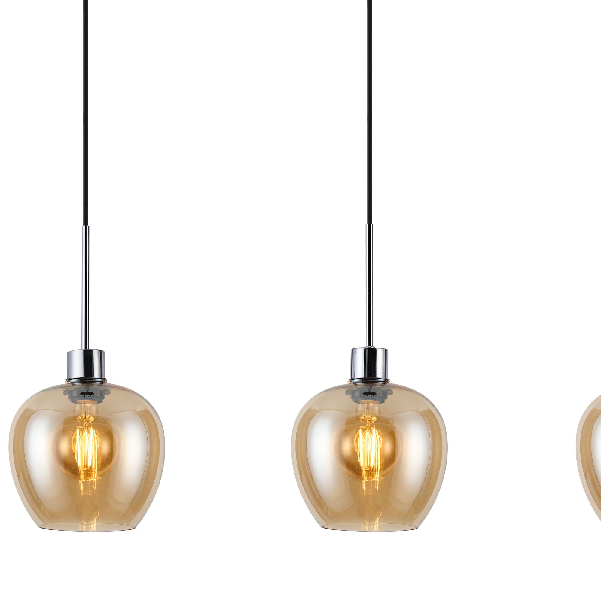 Lori Linear Pendant, 4 Light Adjustable E27, Polished Chrome/Amber Wine Shades