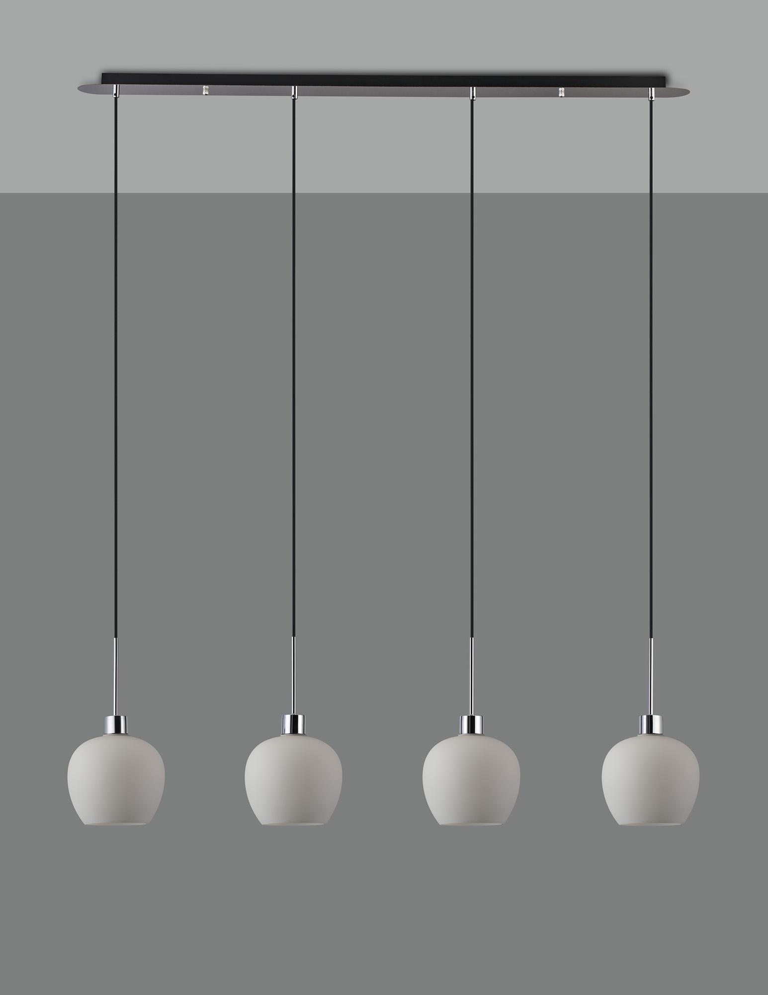 Lori Linear Pendant, 4 Light Adjustable E27, Polished Chrome/Opal Wine Shades