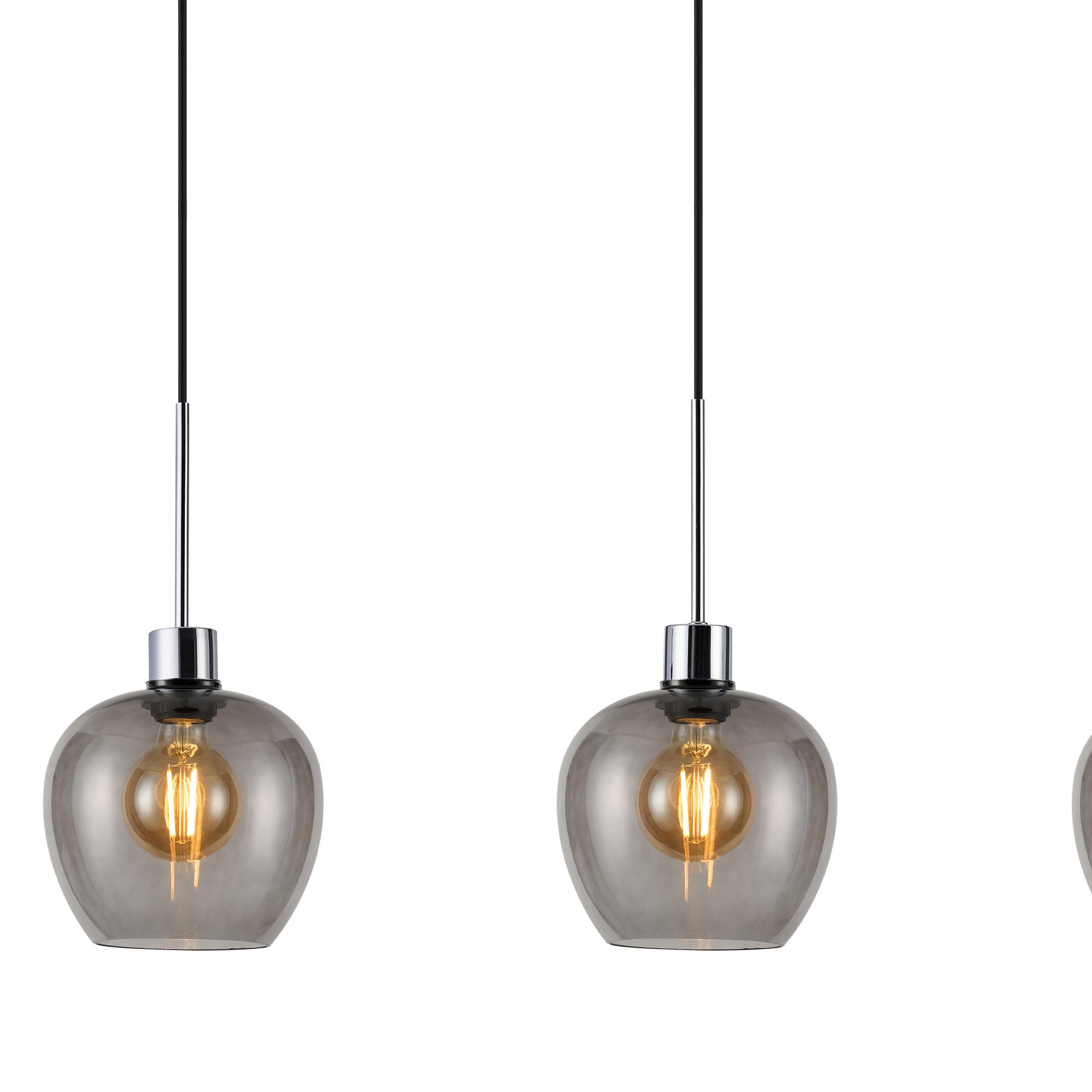 Lori Linear Pendant, 4 Light Adjustable E27, Polished Chrome/Smoke Wine Shades