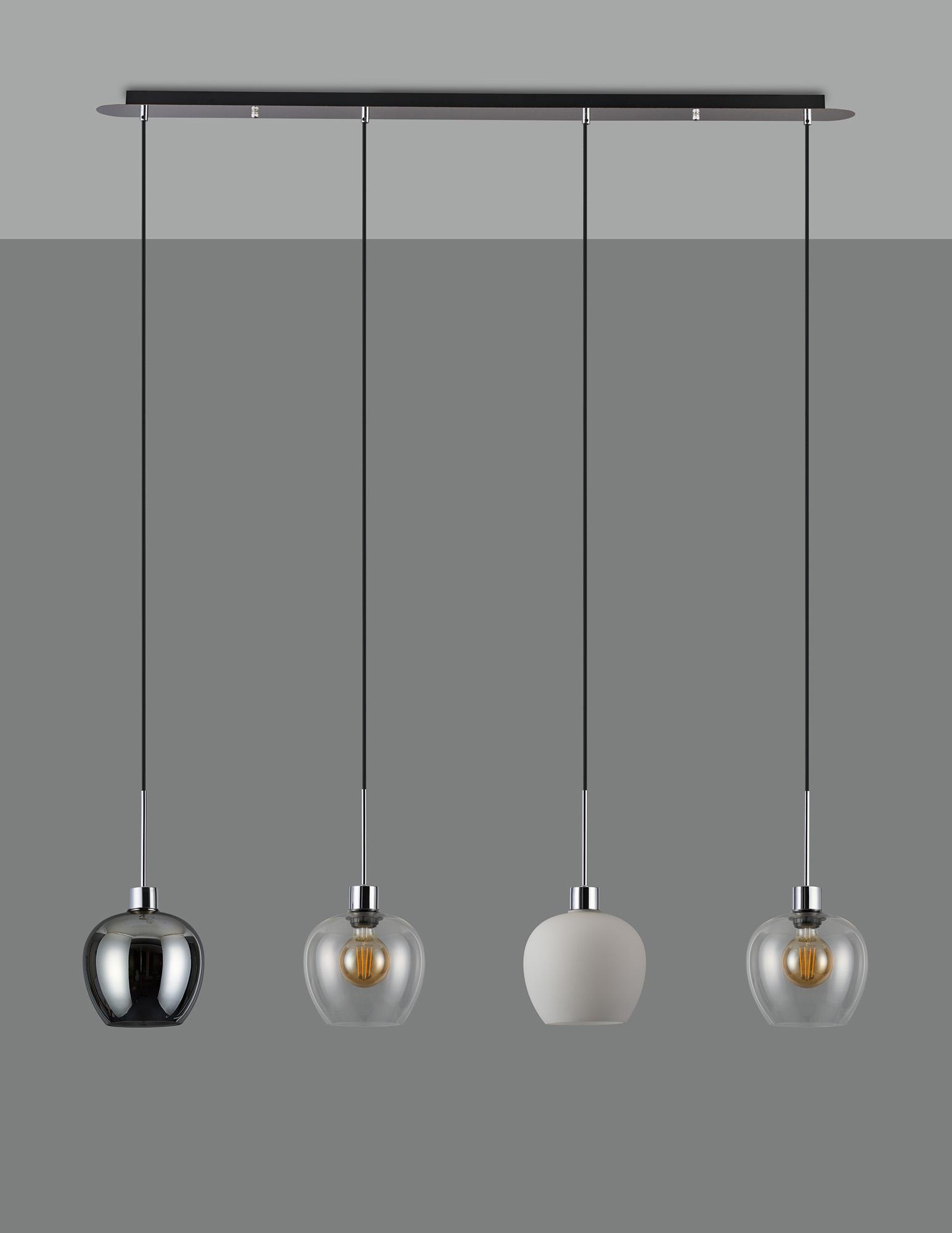 Lori Linear Pendant, 4 Light Adjustable E27, Polished Chrome/Chrome/Opal/Clear Wine Shades