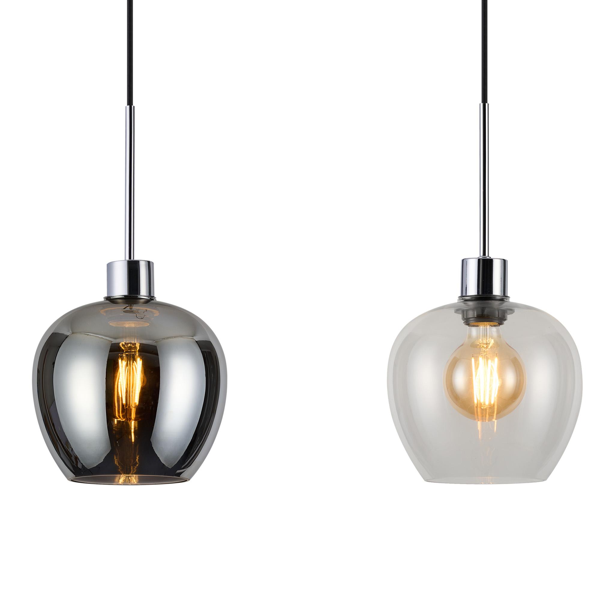 Lori Linear Pendant, 4 Light Adjustable E27, Polished Chrome/Chrome/Opal/Clear Wine Shades