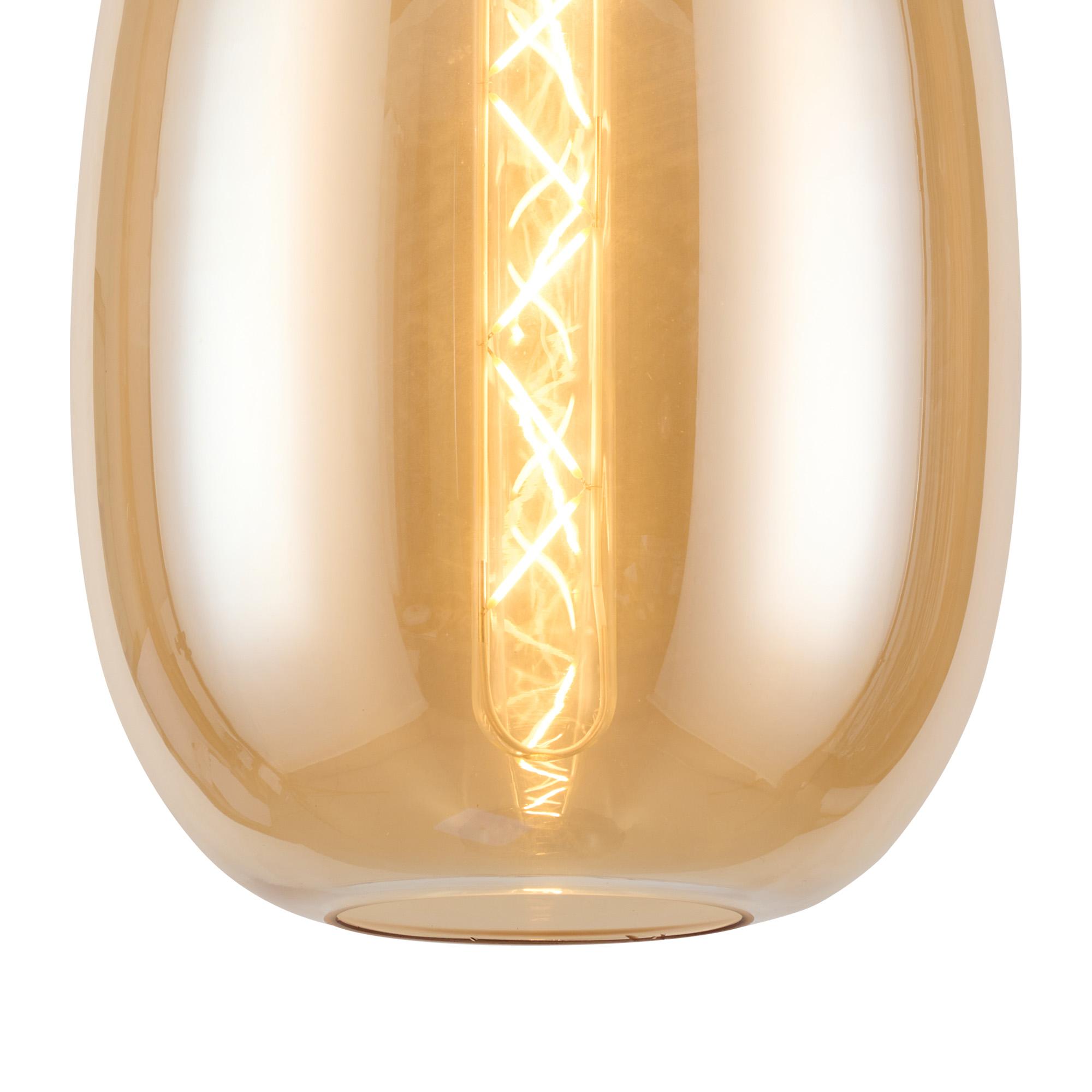 Lori 15cm Round Ceiling Flush, 1 Light Flush Fitting E27, Polished Chrome/Amber Slim Curved Trapezium Shades
