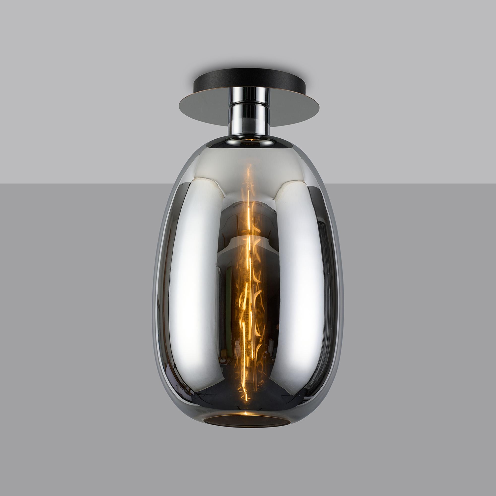 Lori 15cm Round Ceiling Flush, 1 Light Flush Fitting E27, Polished Chrome/Chrome Slim Curved Trapezium Shades