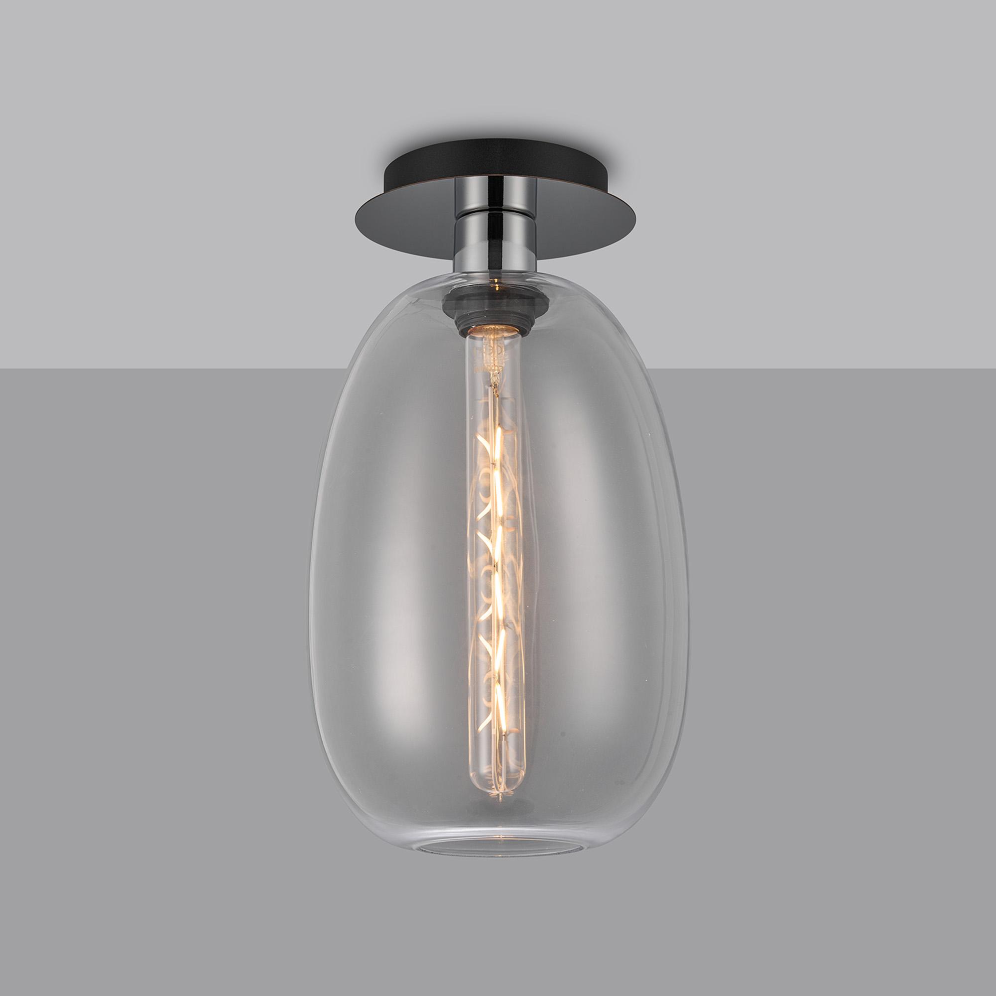 Lori 15cm Round Ceiling Flush, 1 Light Flush Fitting E27, Polished Chrome/Clear Slim Curved Trapezium Shades