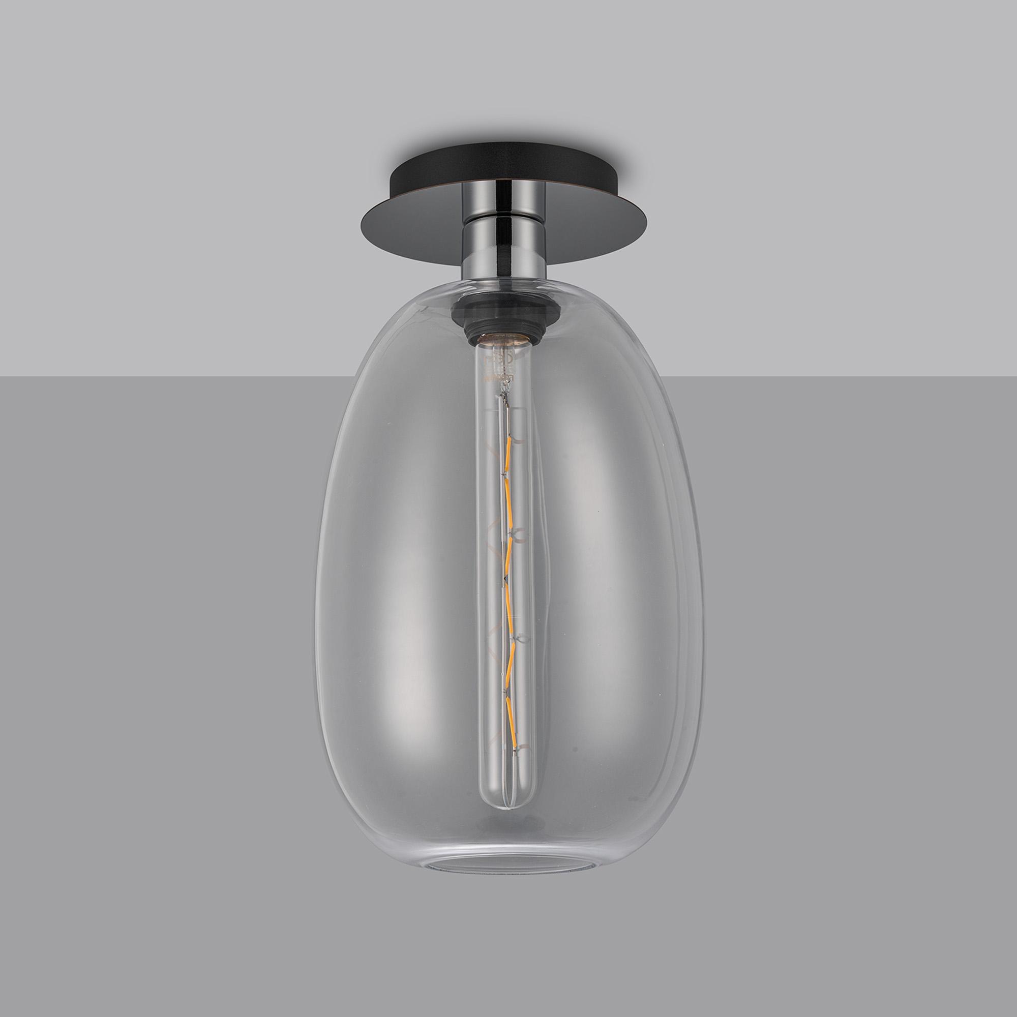 Lori 15cm Round Ceiling Flush, 1 Light Flush Fitting E27, Polished Chrome/Clear Slim Curved Trapezium Shades