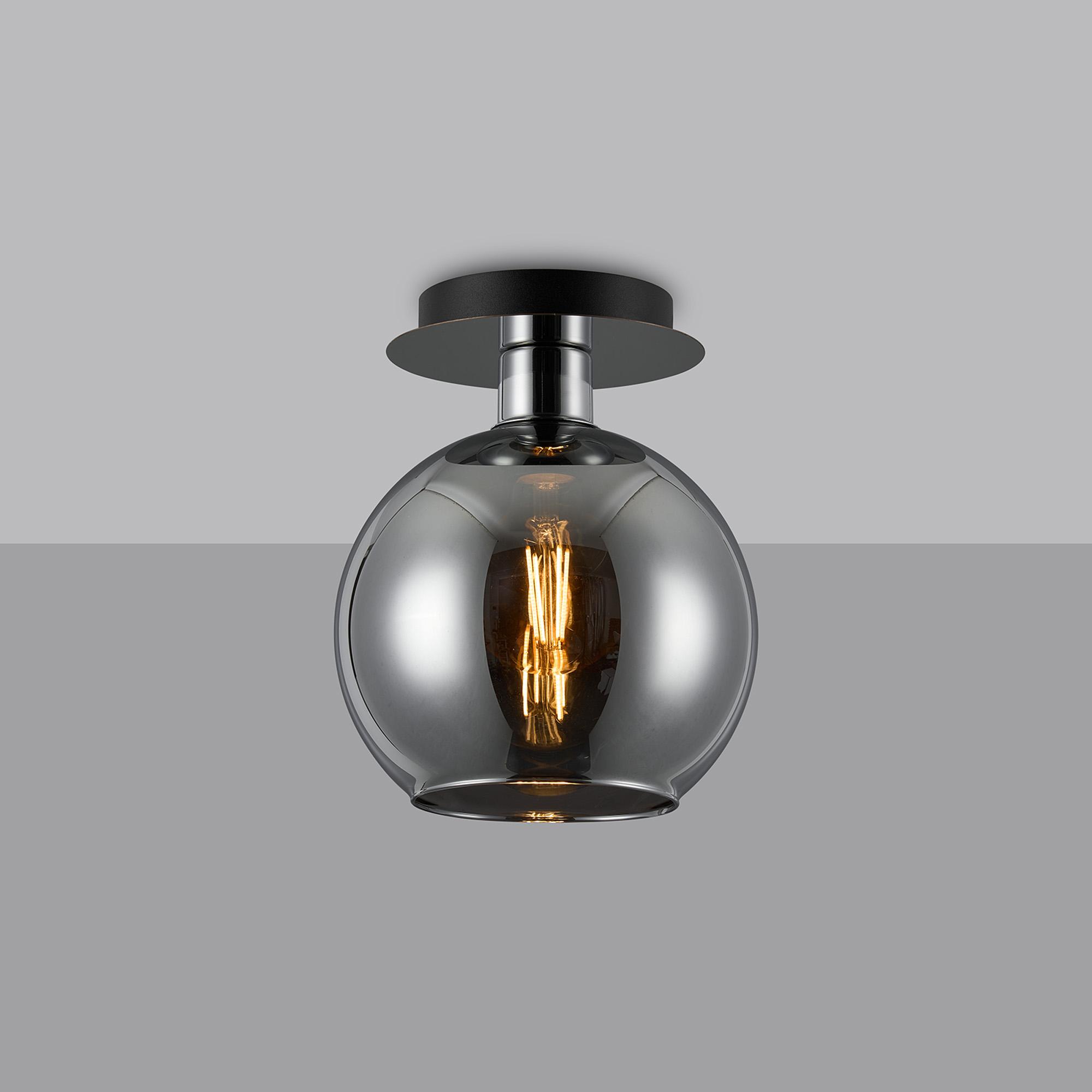 Lori 15cm Round Ceiling Flush, 1 Light Flush Fitting E27, Polished Chrome/Chrome Open Mouth Round Globe Shades