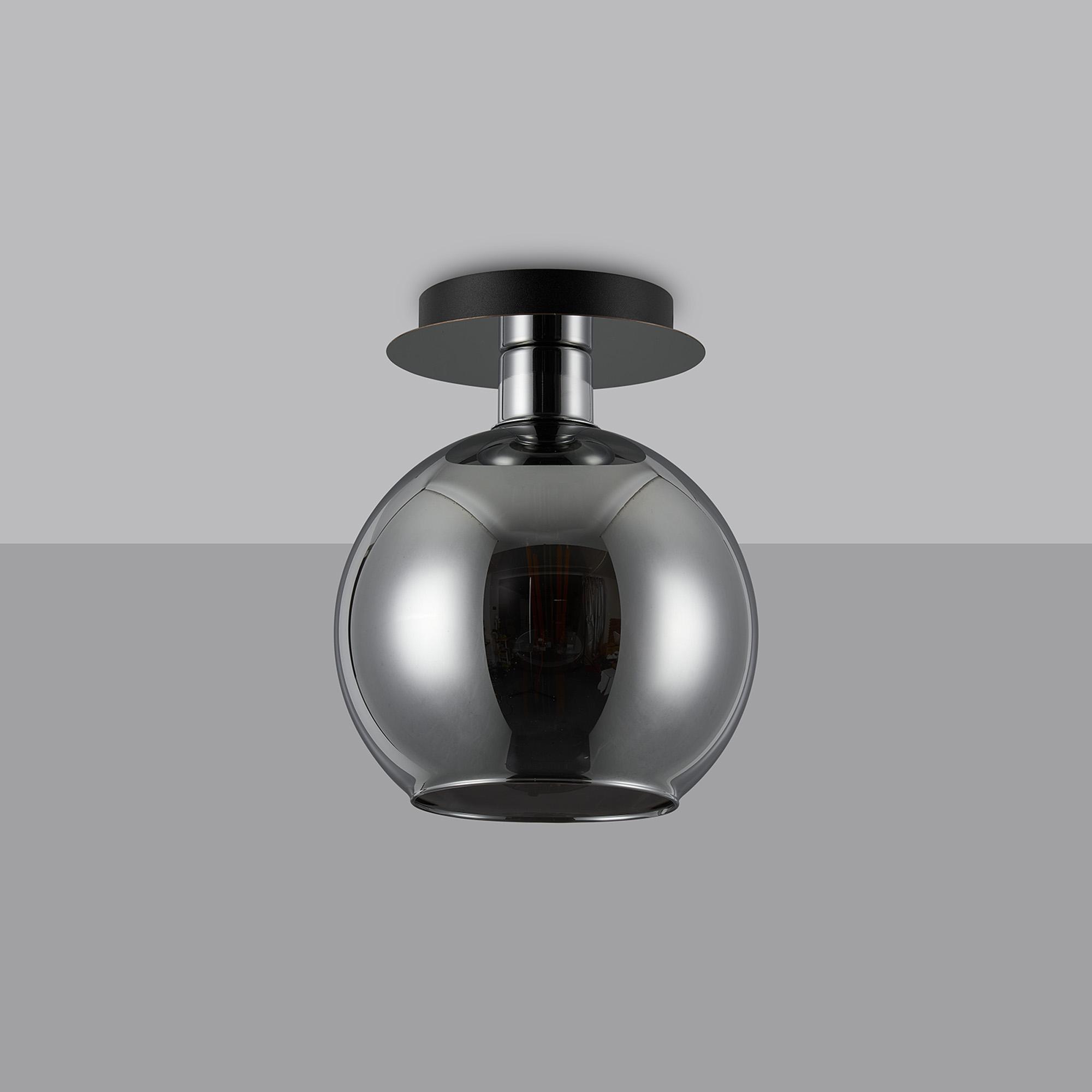 Lori 15cm Round Ceiling Flush, 1 Light Flush Fitting E27, Polished Chrome/Chrome Open Mouth Round Globe Shades