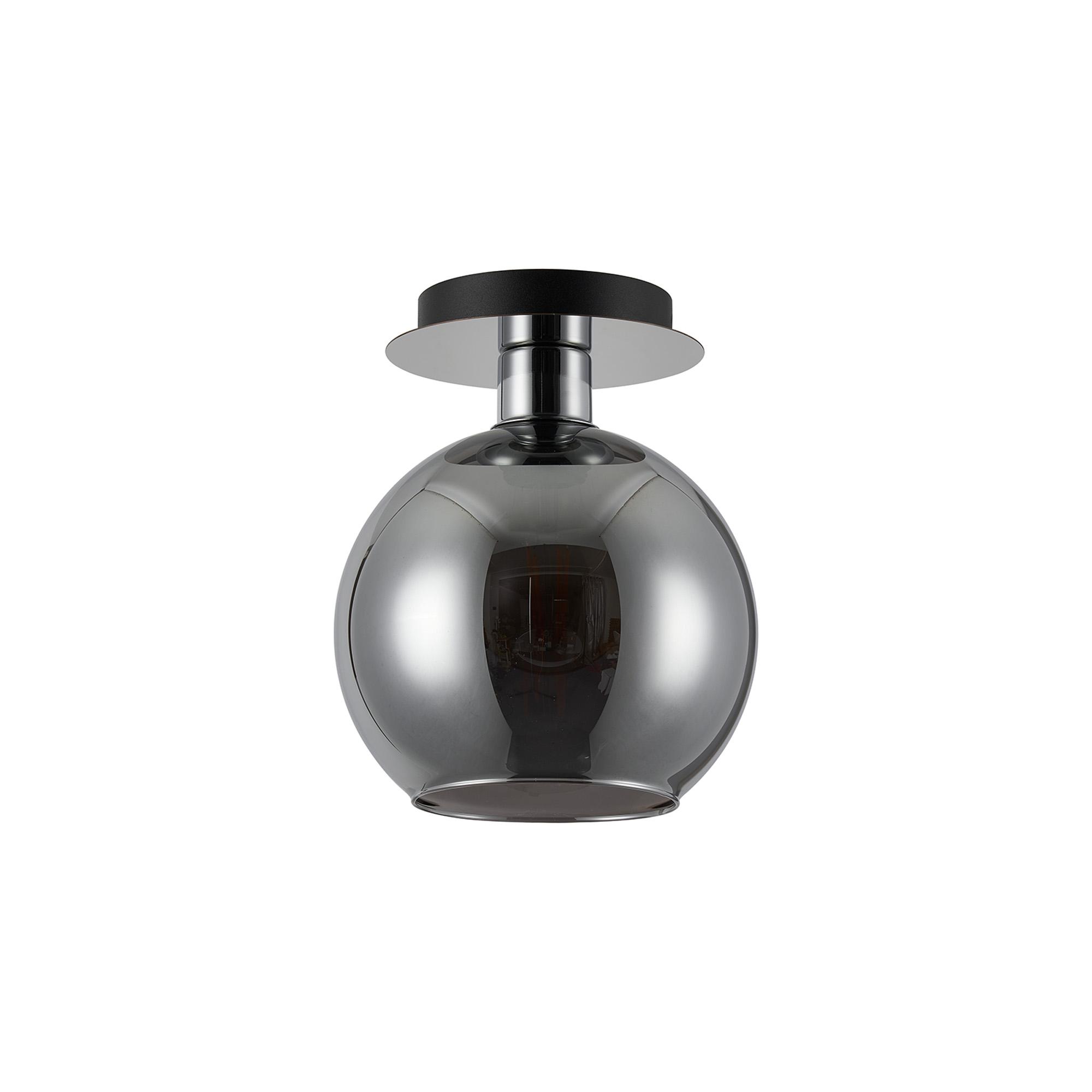 Lori 15cm Round Ceiling Flush, 1 Light Flush Fitting E27, Polished Chrome/Chrome Open Mouth Round Globe Shades
