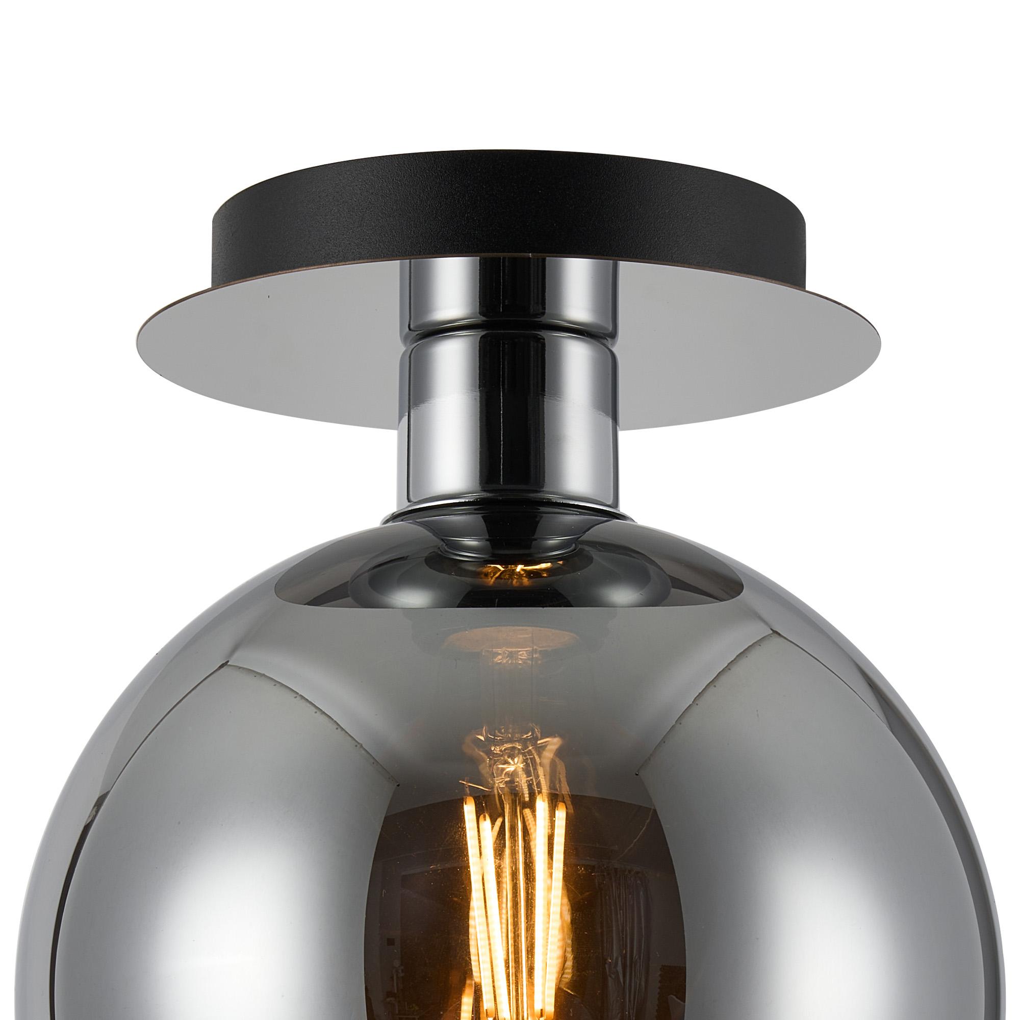 Lori 15cm Round Ceiling Flush, 1 Light Flush Fitting E27, Polished Chrome/Chrome Open Mouth Round Globe Shades
