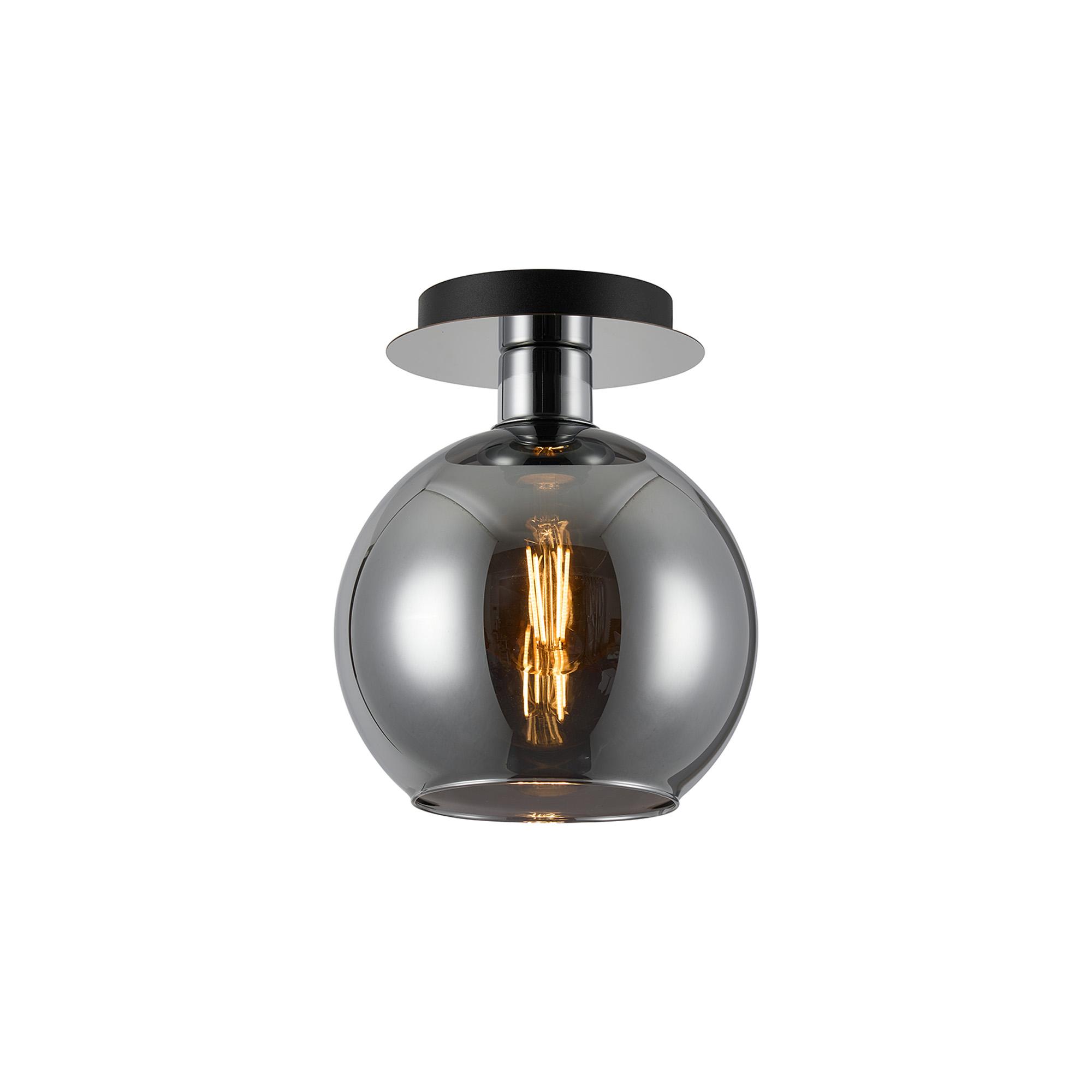 Lori 15cm Round Ceiling Flush, 1 Light Flush Fitting E27, Polished Chrome/Chrome Open Mouth Round Globe Shades