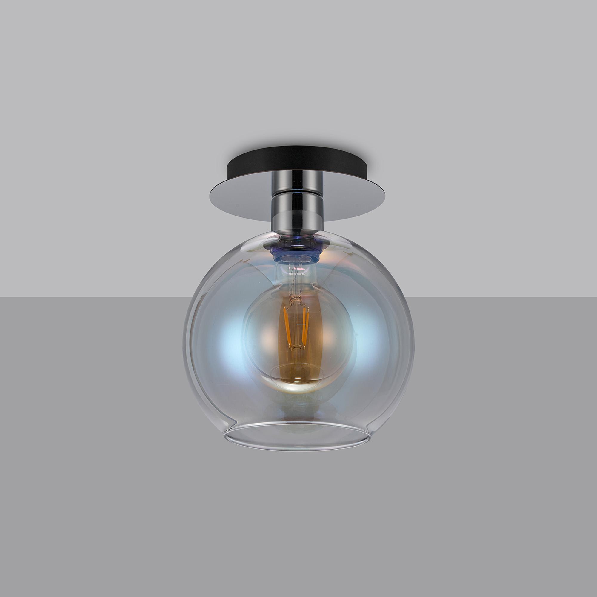 Lori 15cm Round Ceiling Flush, 1 Light Flush Fitting E27, Polished Chrome/Iridescent Open Mouth Round Globe Shades