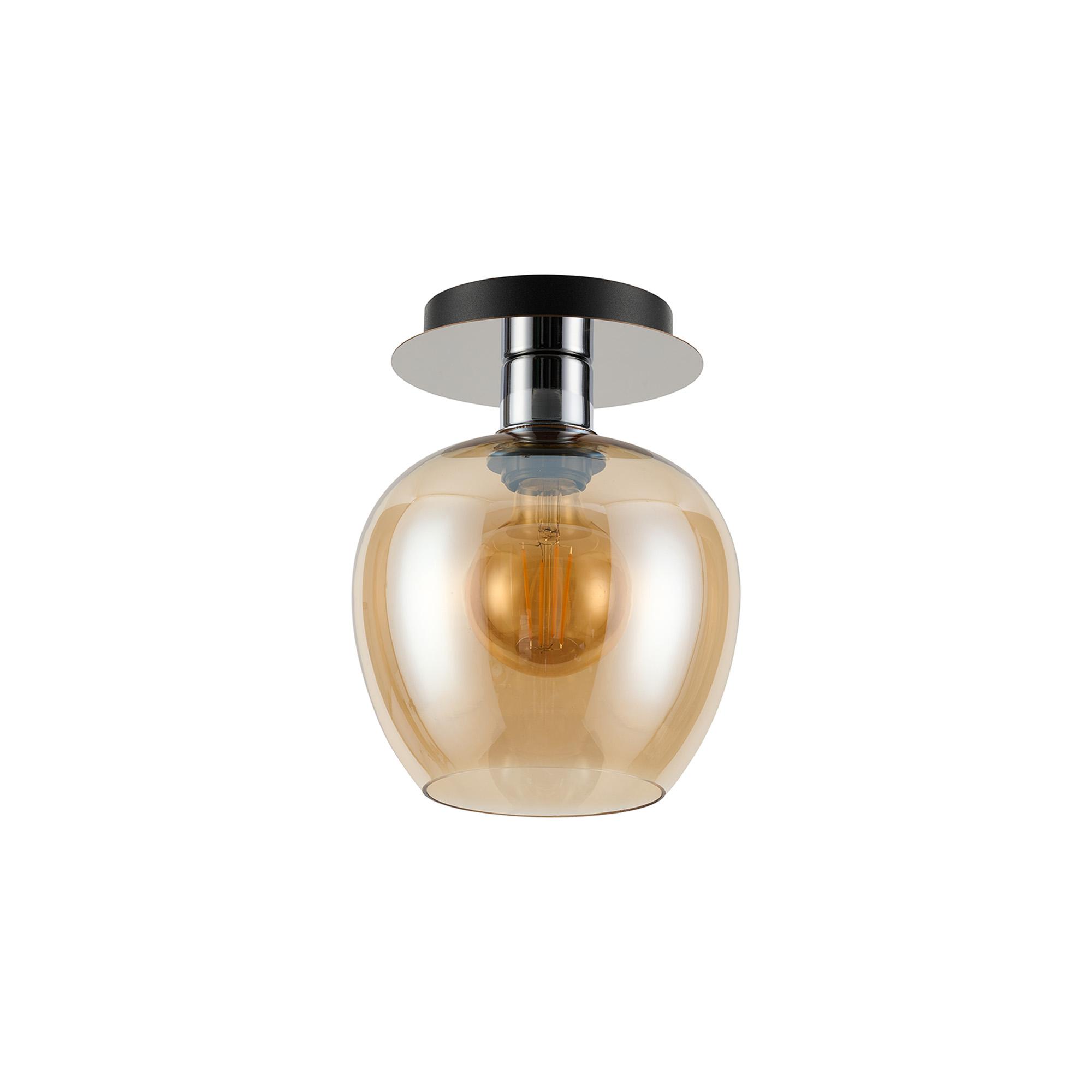 Lori 15cm Round Ceiling Flush, 1 Light Flush Fitting E27, Polished Chrome/Amber Wine Shades