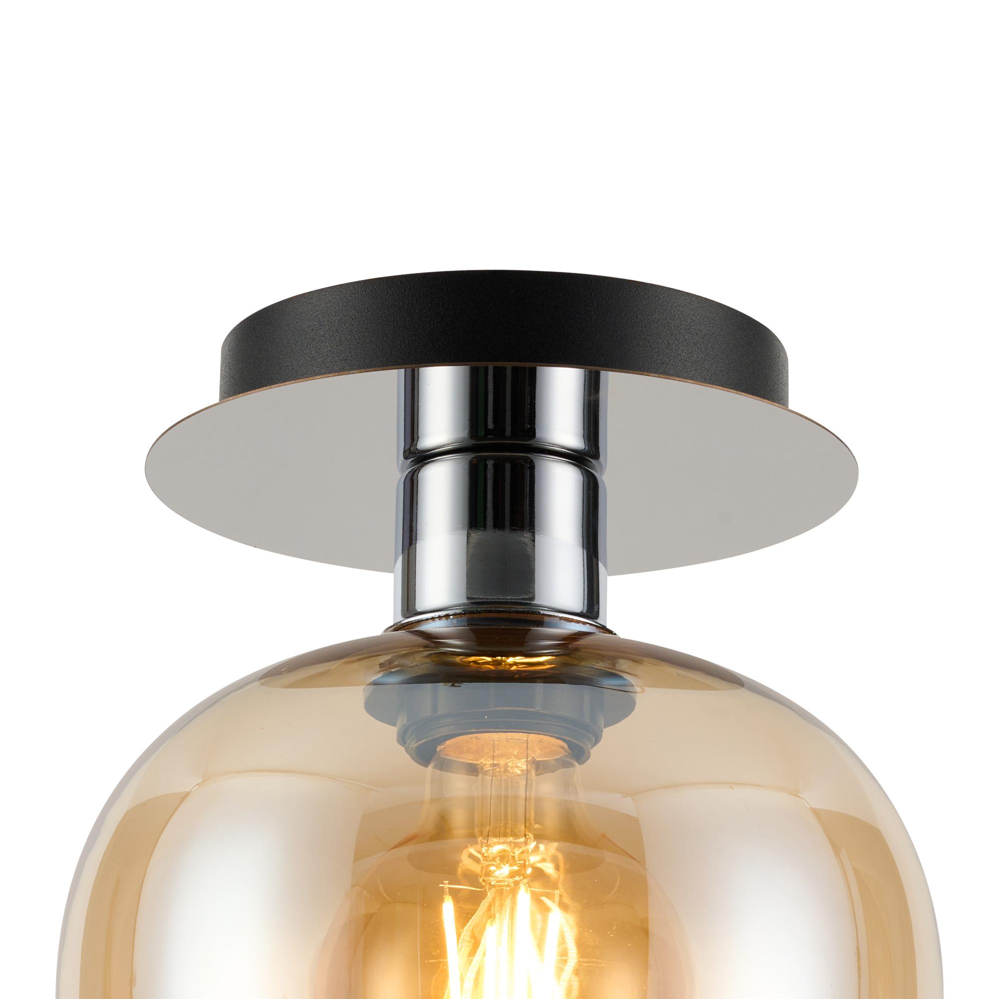 Lori 15cm Round Ceiling Flush, 1 Light Flush Fitting E27, Polished Chrome/Amber Wine Shades