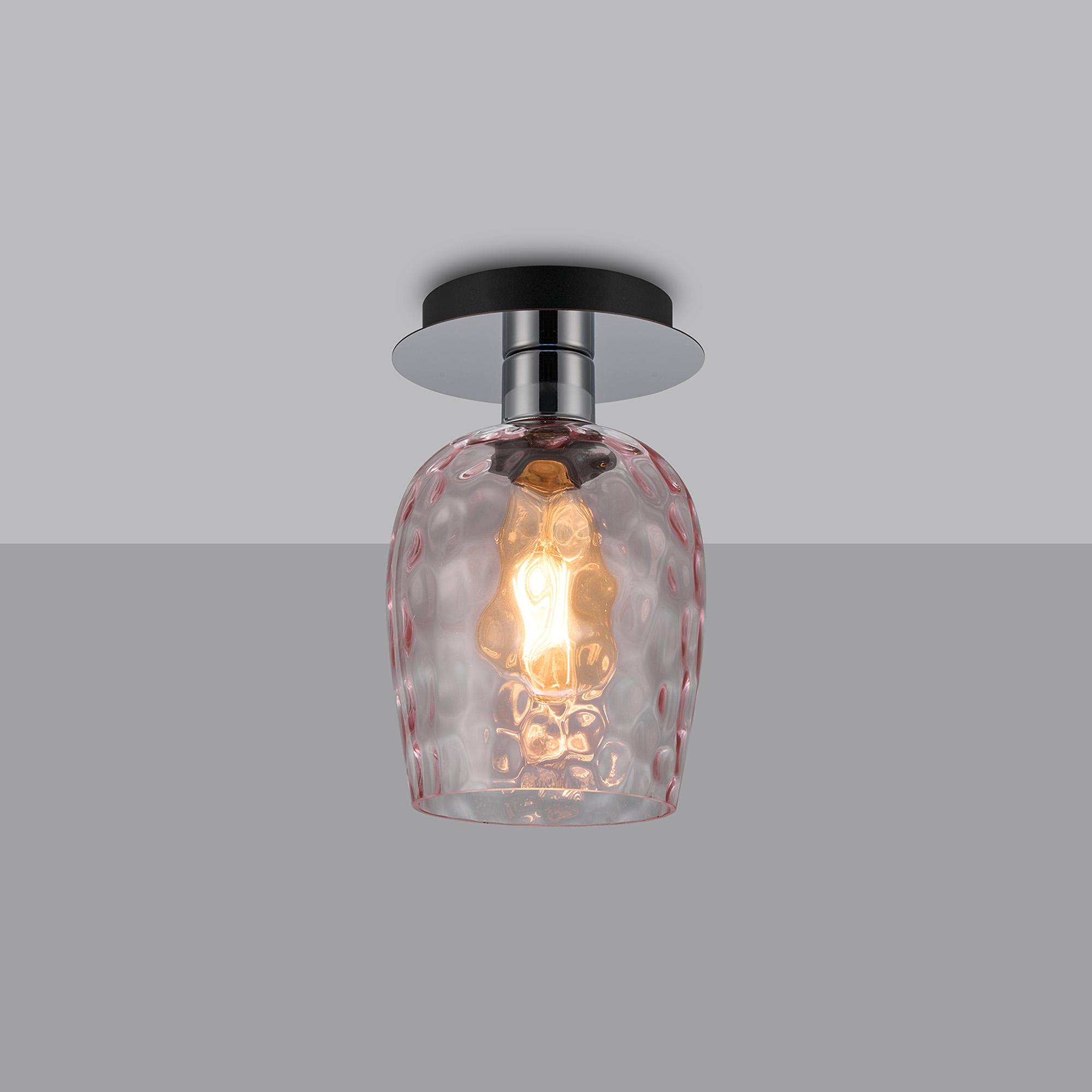 Lori 15cm Round Ceiling Flush, 1 Light Flush Fitting E27, Polished Chrome/Pink Ripple Wine Shades