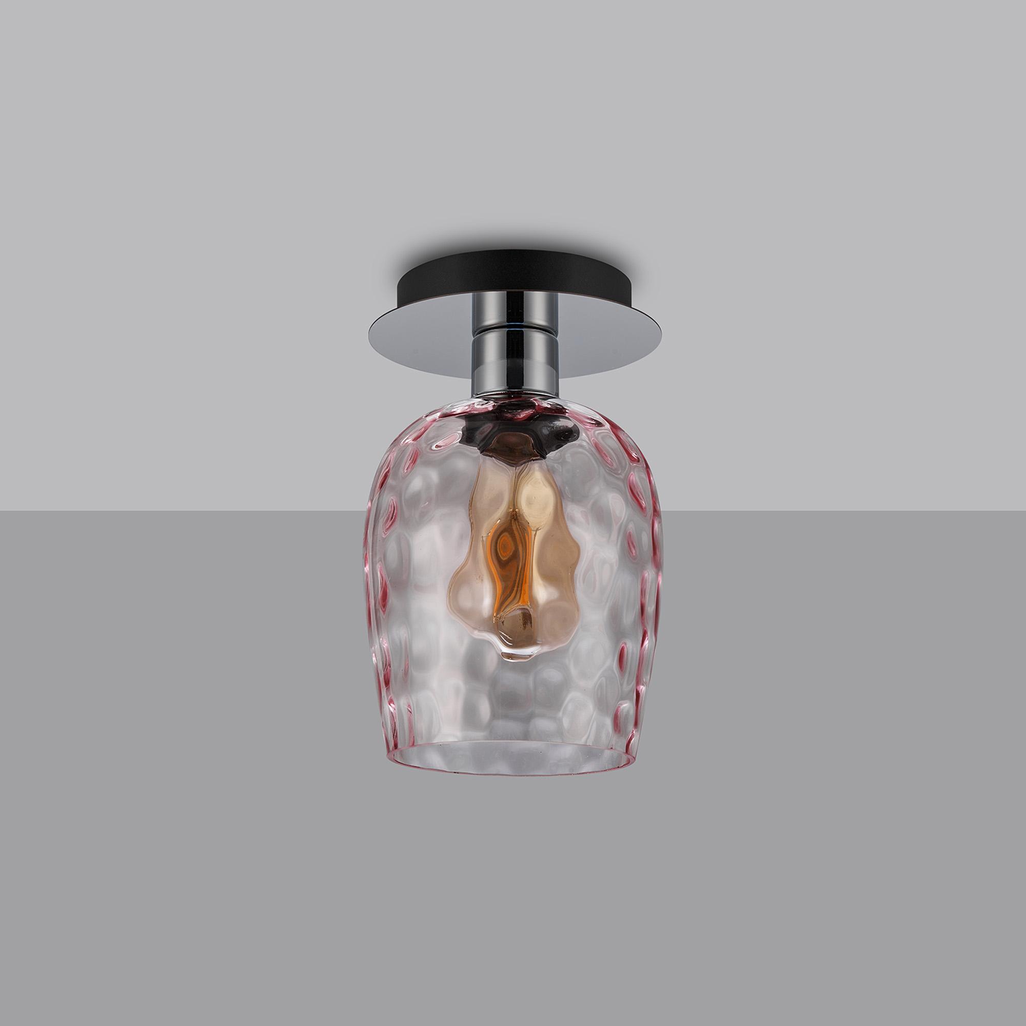 Lori 15cm Round Ceiling Flush, 1 Light Flush Fitting E27, Polished Chrome/Pink Ripple Wine Shades