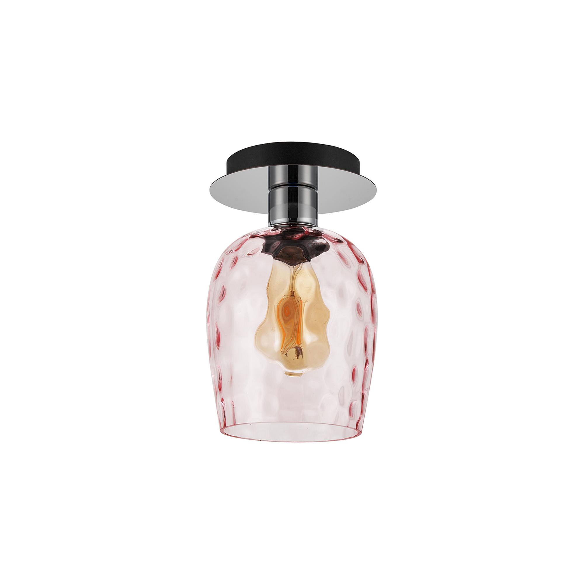 Lori 15cm Round Ceiling Flush, 1 Light Flush Fitting E27, Polished Chrome/Pink Ripple Wine Shades