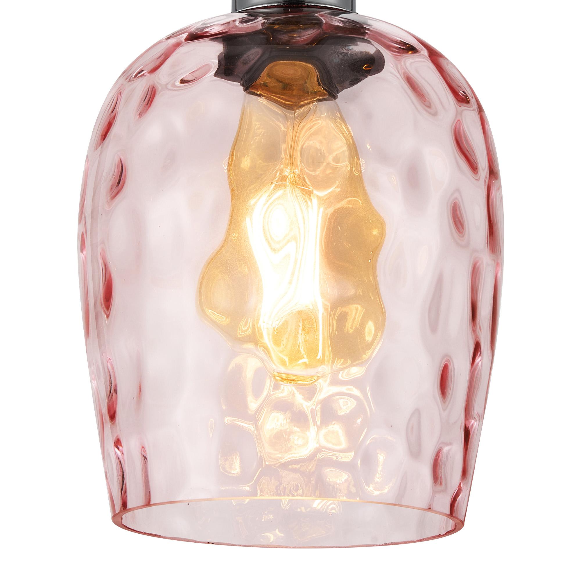 Lori 15cm Round Ceiling Flush, 1 Light Flush Fitting E27, Polished Chrome/Pink Ripple Wine Shades