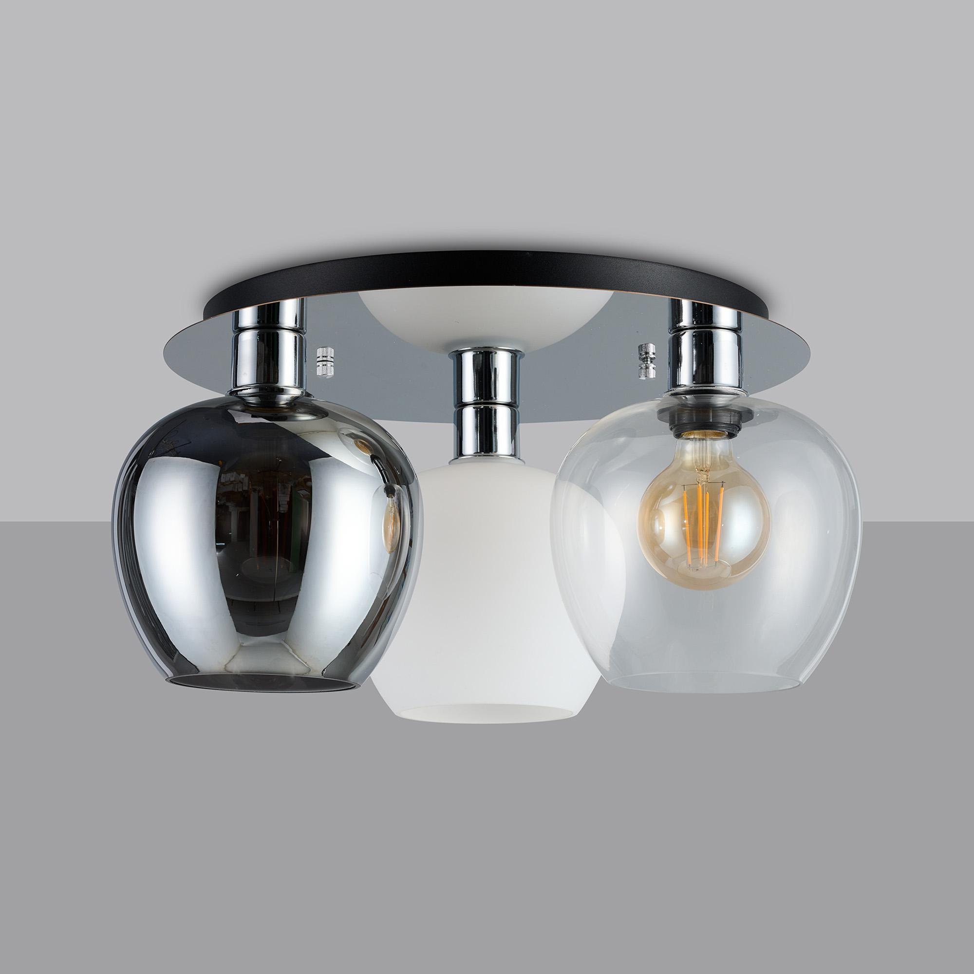 Lori 40cm Round Ceiling Flush, 3 Light Flush Fitting, Polished Chrome/Chrome/Opal/Clear Wine Shades