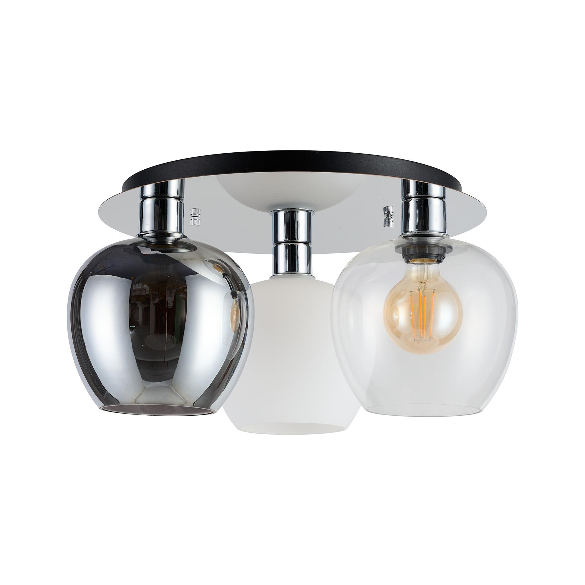 Lori 40cm Round Ceiling Flush, 3 Light Flush Fitting, Polished Chrome/Chrome/Opal/Clear Wine Shades