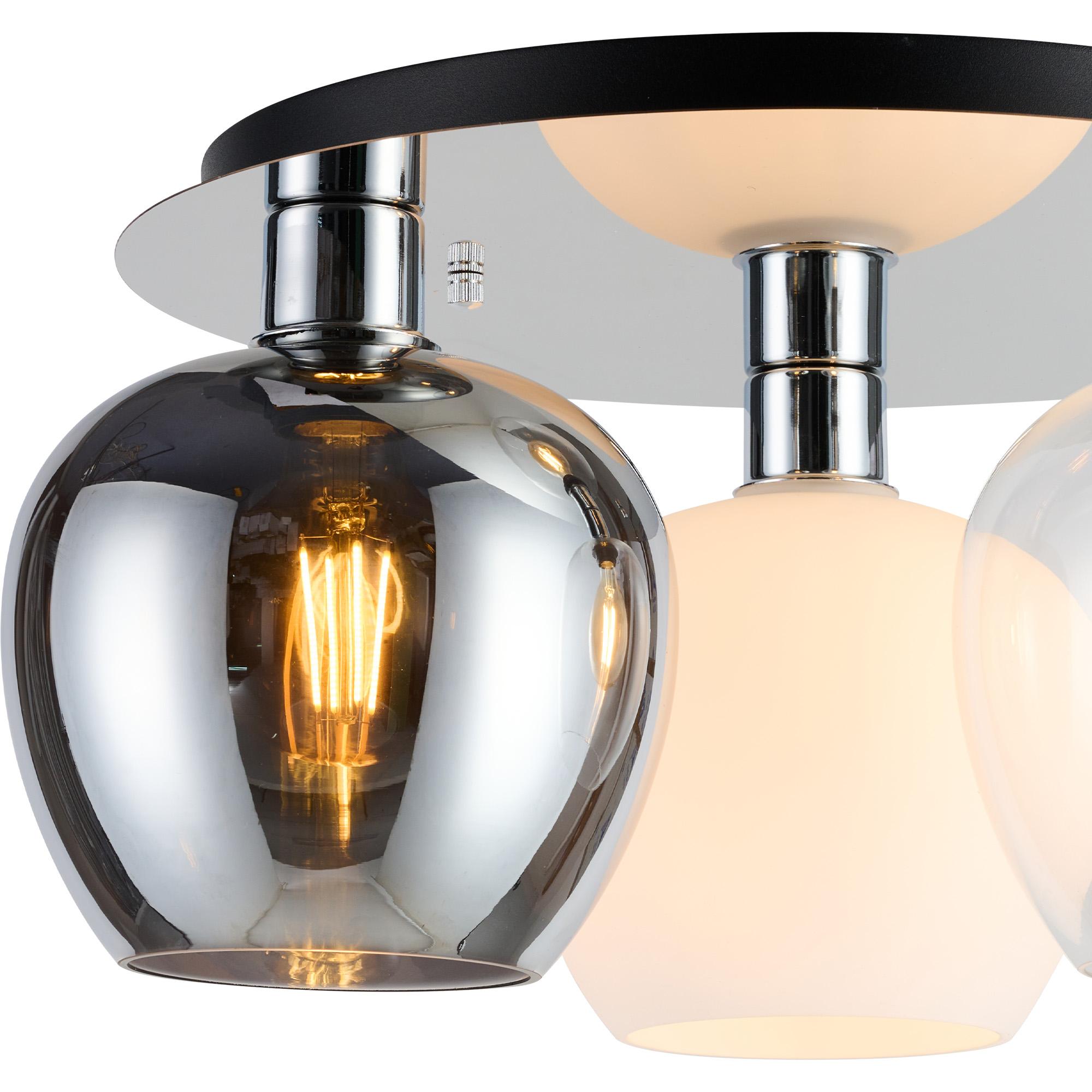 Lori 40cm Round Ceiling Flush, 3 Light Flush Fitting, Polished Chrome/Chrome/Opal/Clear Wine Shades