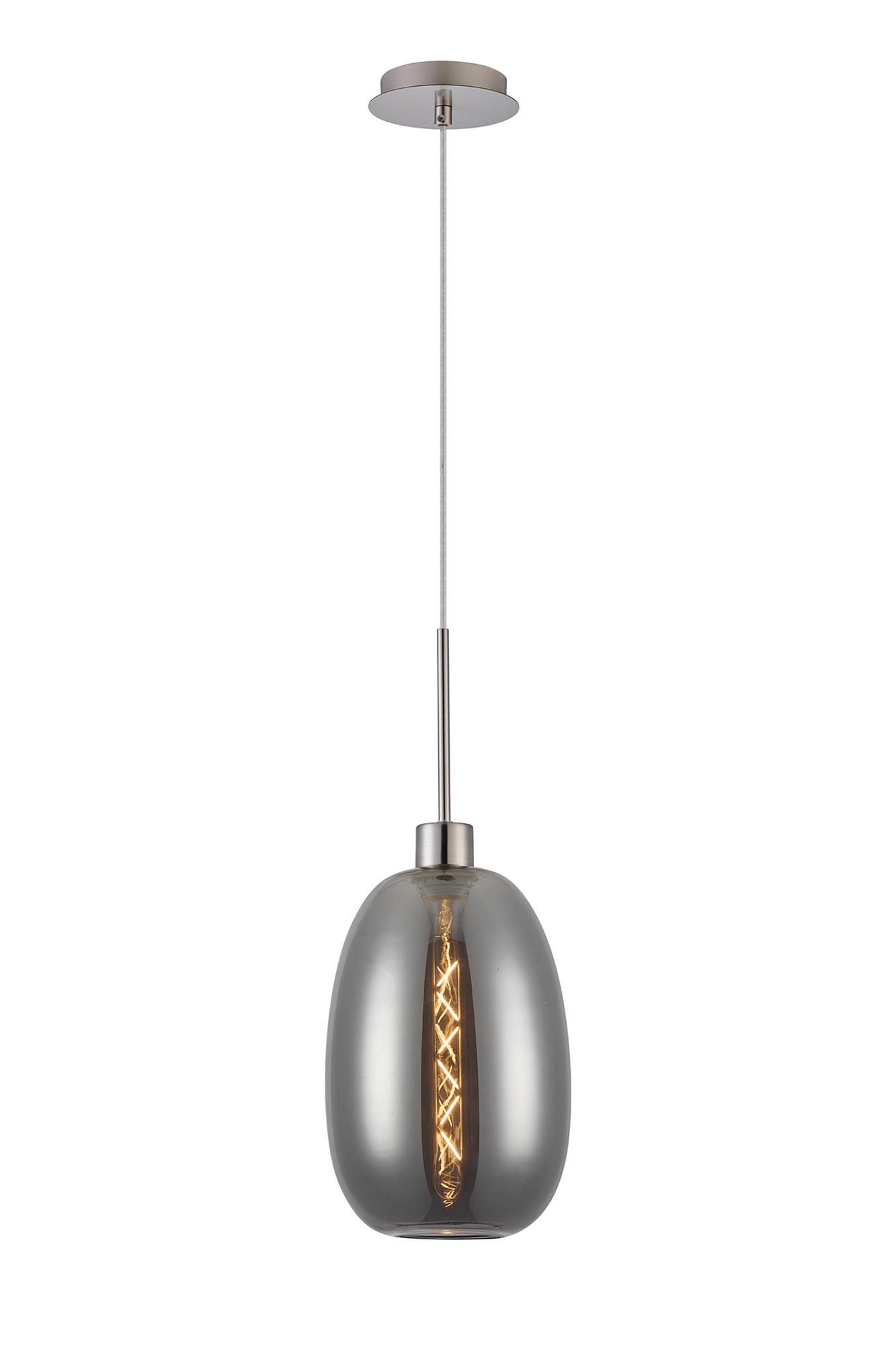 Lori 1.7m Single Pendant, 1 Light Adjustable E27, Satin Nickel/Smoke Slim Curved Trapezium Shades