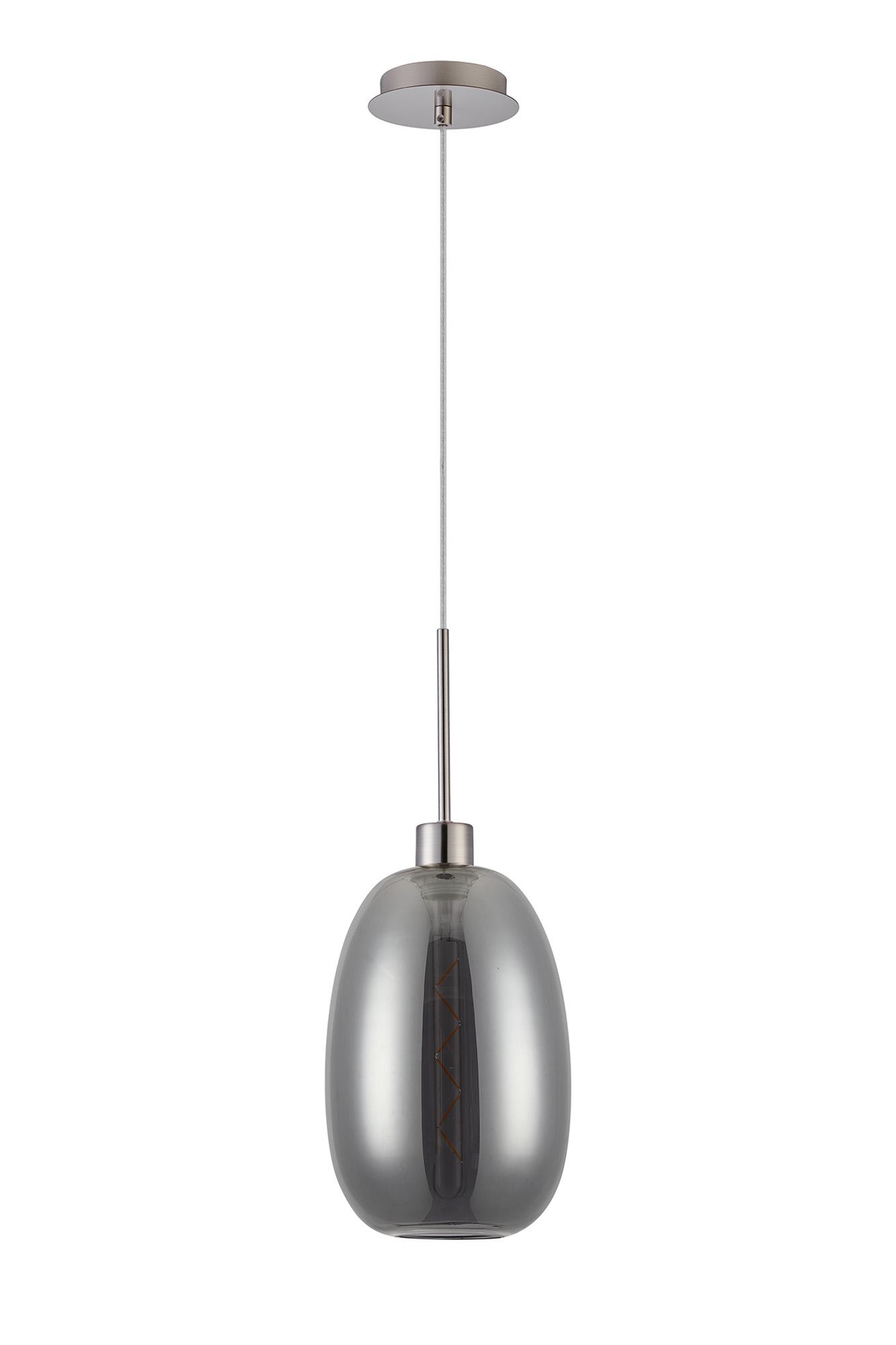 Lori 1.7m Single Pendant, 1 Light Adjustable E27, Satin Nickel/Smoke Slim Curved Trapezium Shades