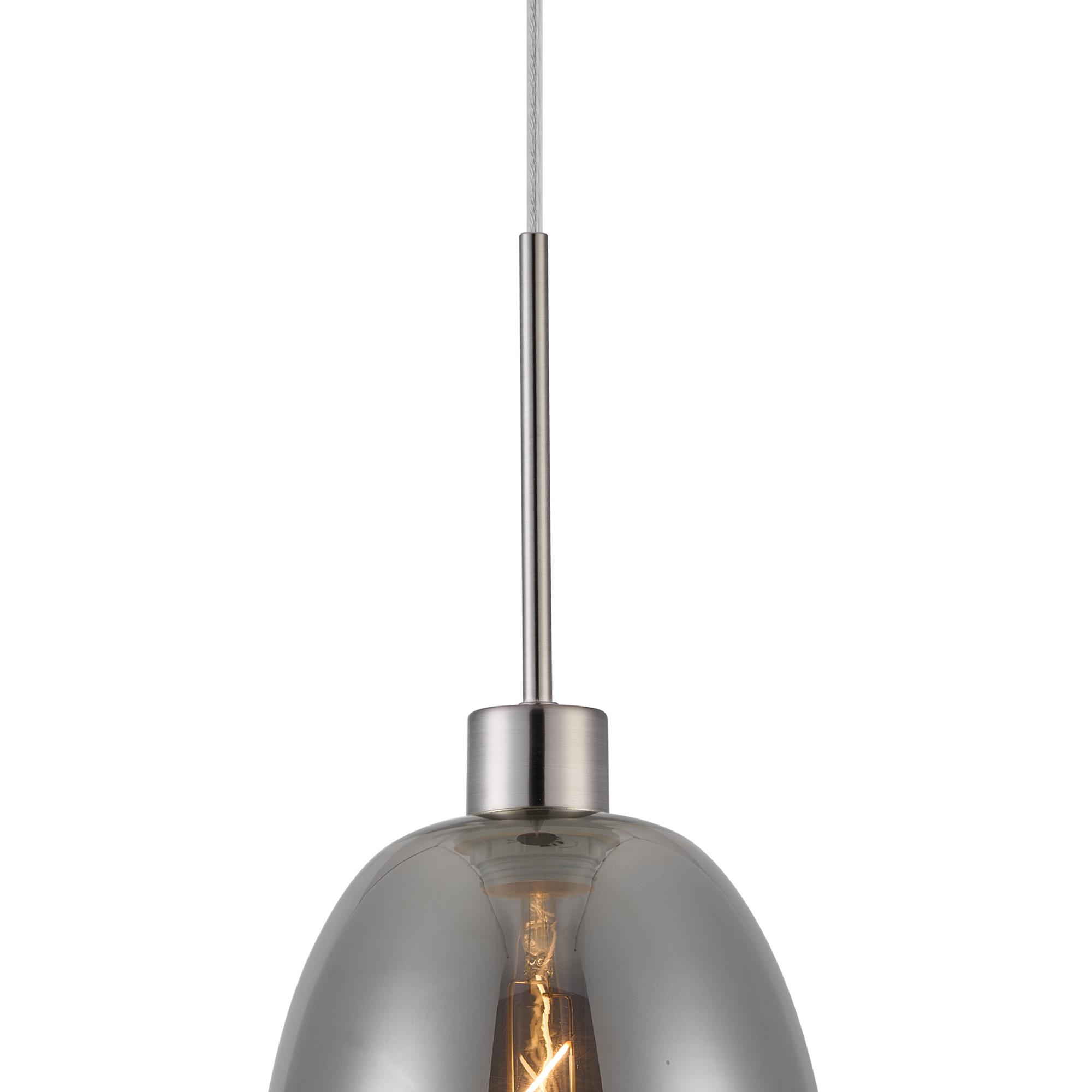 Lori 1.7m Single Pendant, 1 Light Adjustable E27, Satin Nickel/Smoke Slim Curved Trapezium Shades