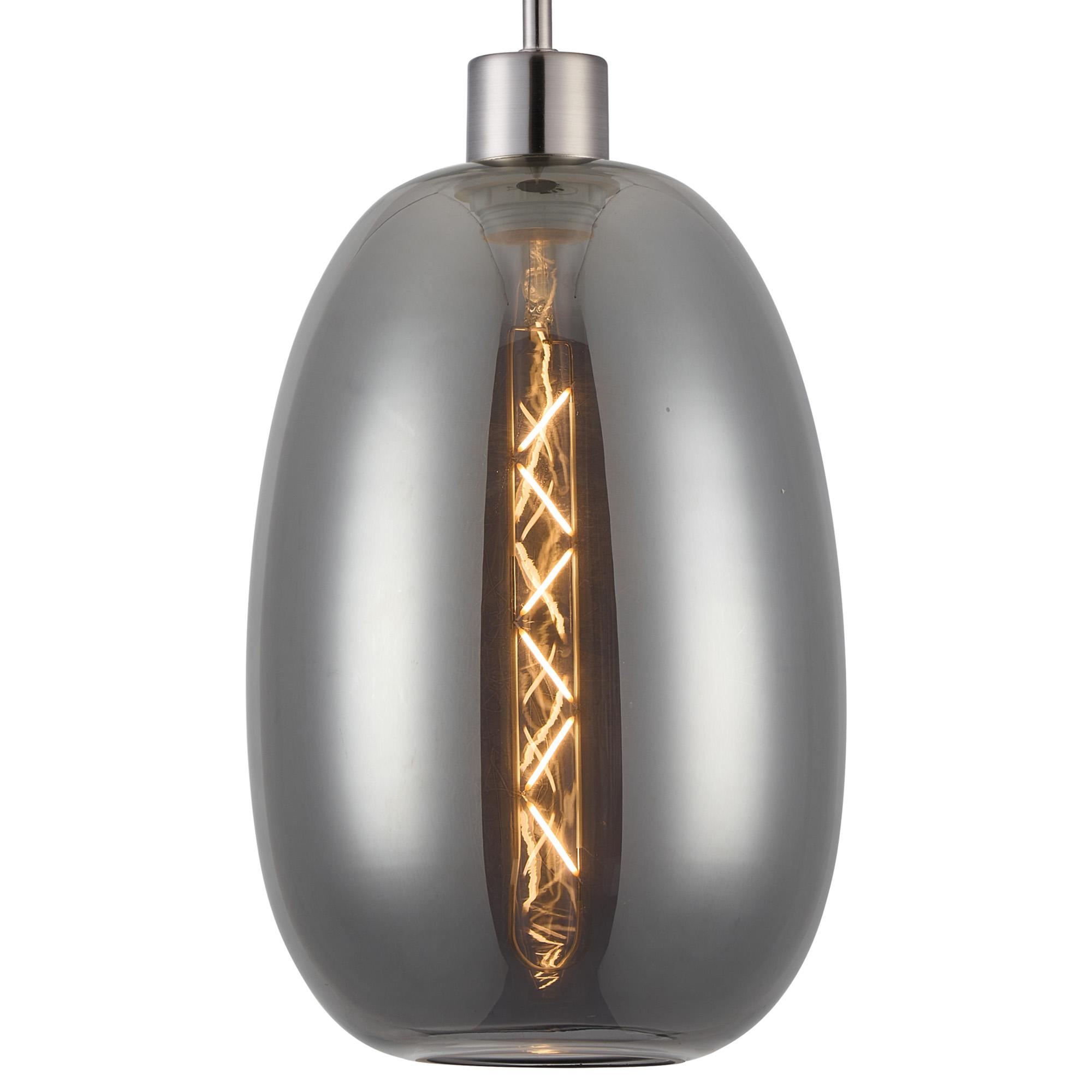 Lori 1.7m Single Pendant, 1 Light Adjustable E27, Satin Nickel/Smoke Slim Curved Trapezium Shades