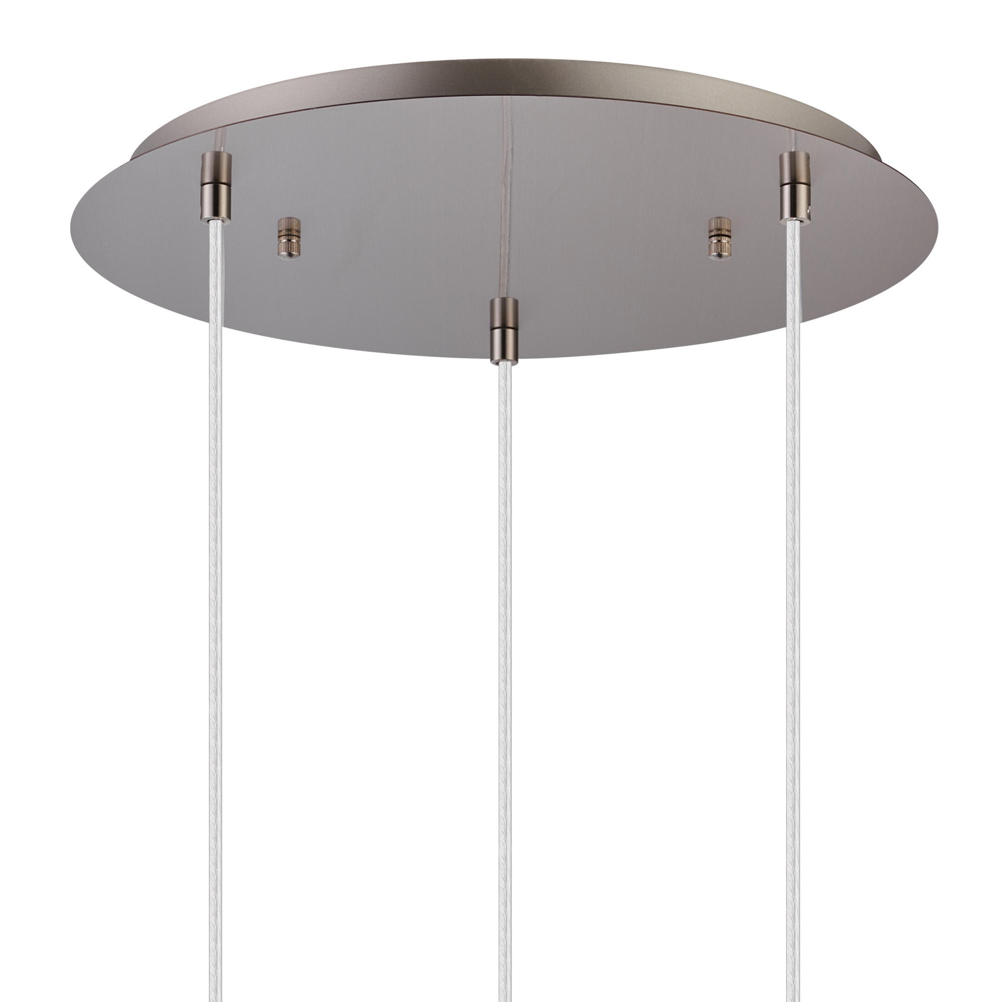 Lori 40cm Round Pendant, 3 Light Adjustable E27, Satin Nickel/Amber Open Mouth Round Globe Shades