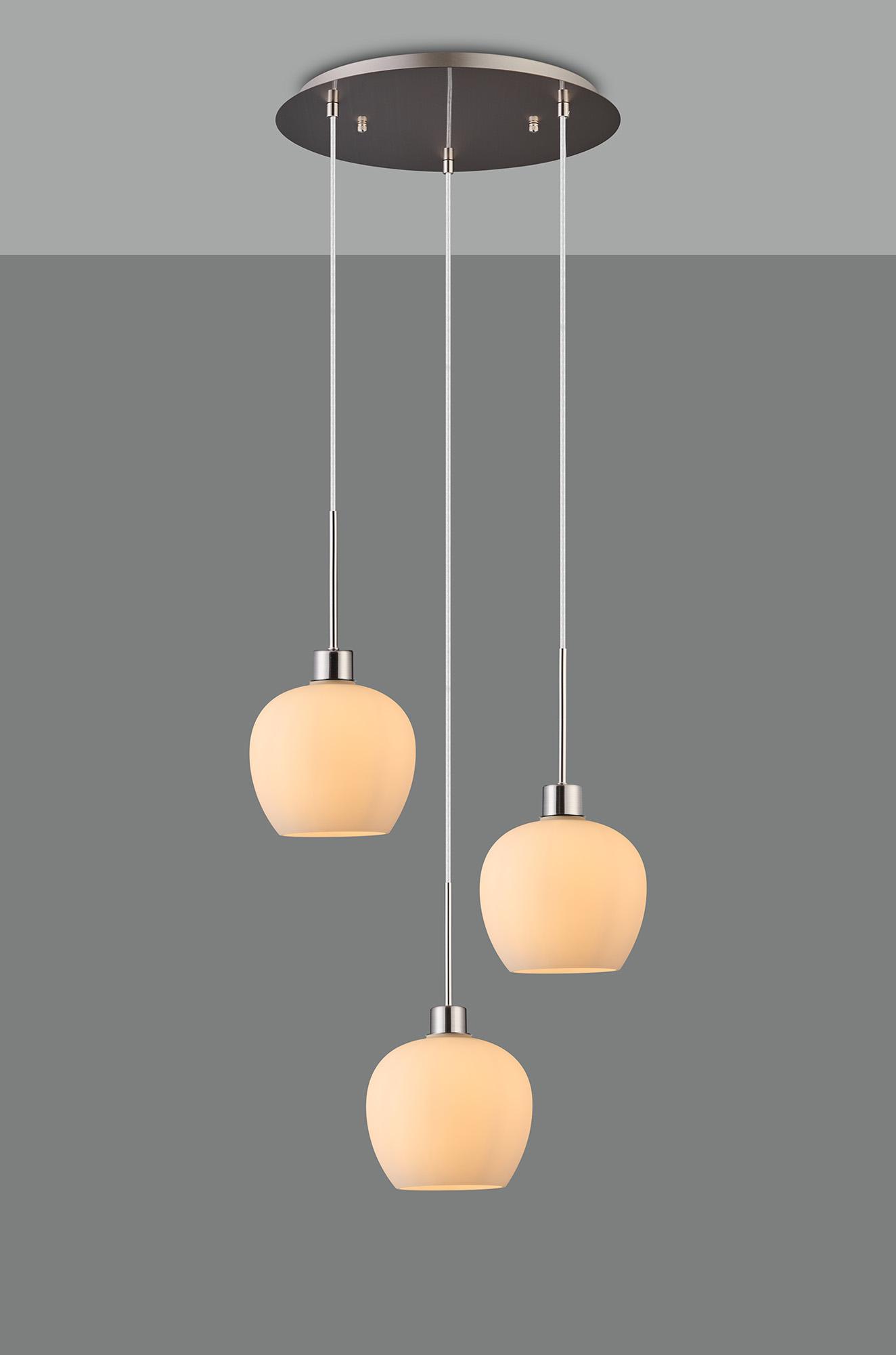 Lori 40cm Round Pendant, 3 Light Adjustable E27, Satin Nickel/Opal Wine Shades